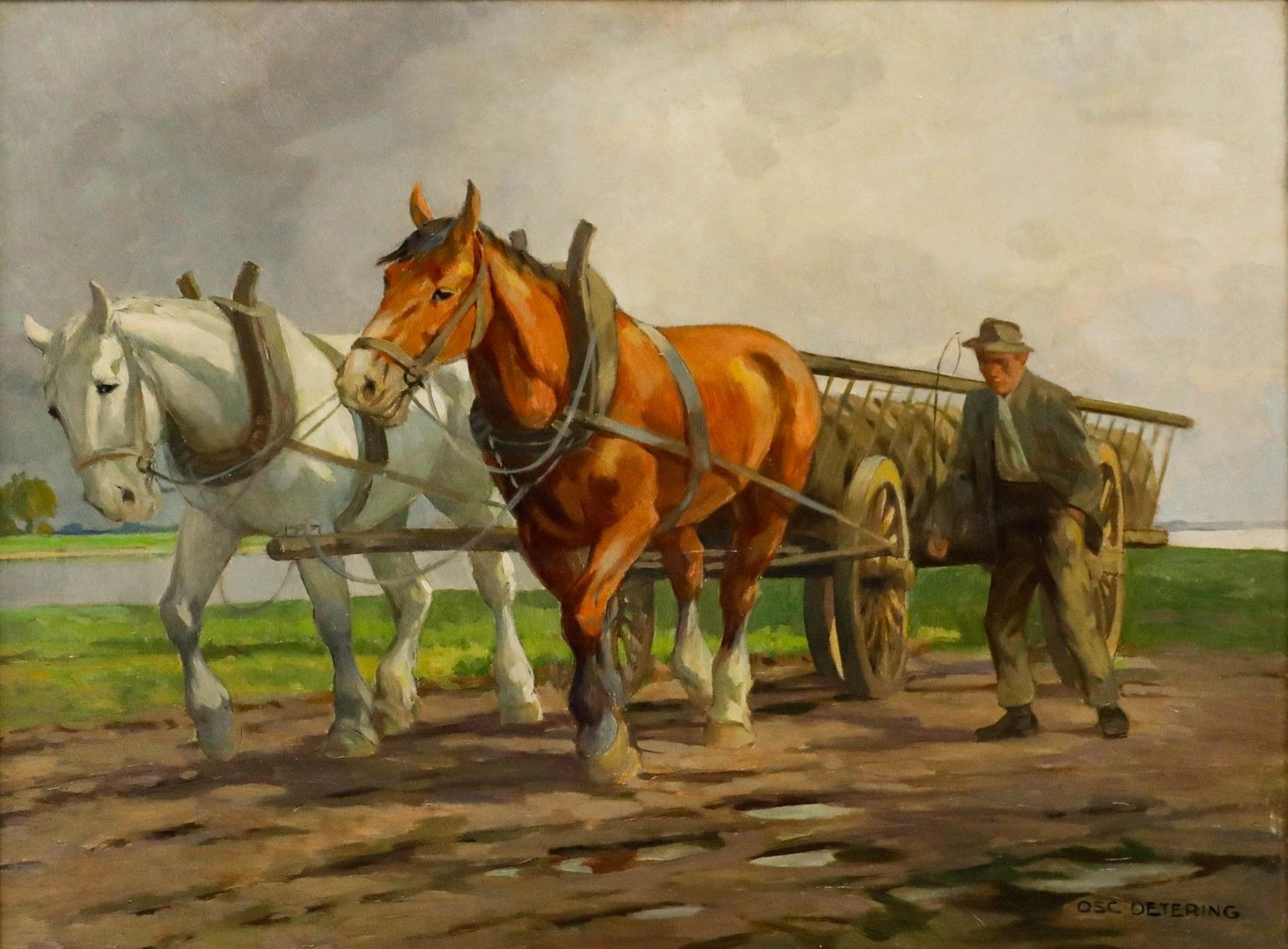 Oscar Detering (1872 1943) Framed Mid 20th Century Oil, The Banks Of The Rhine photo furniture