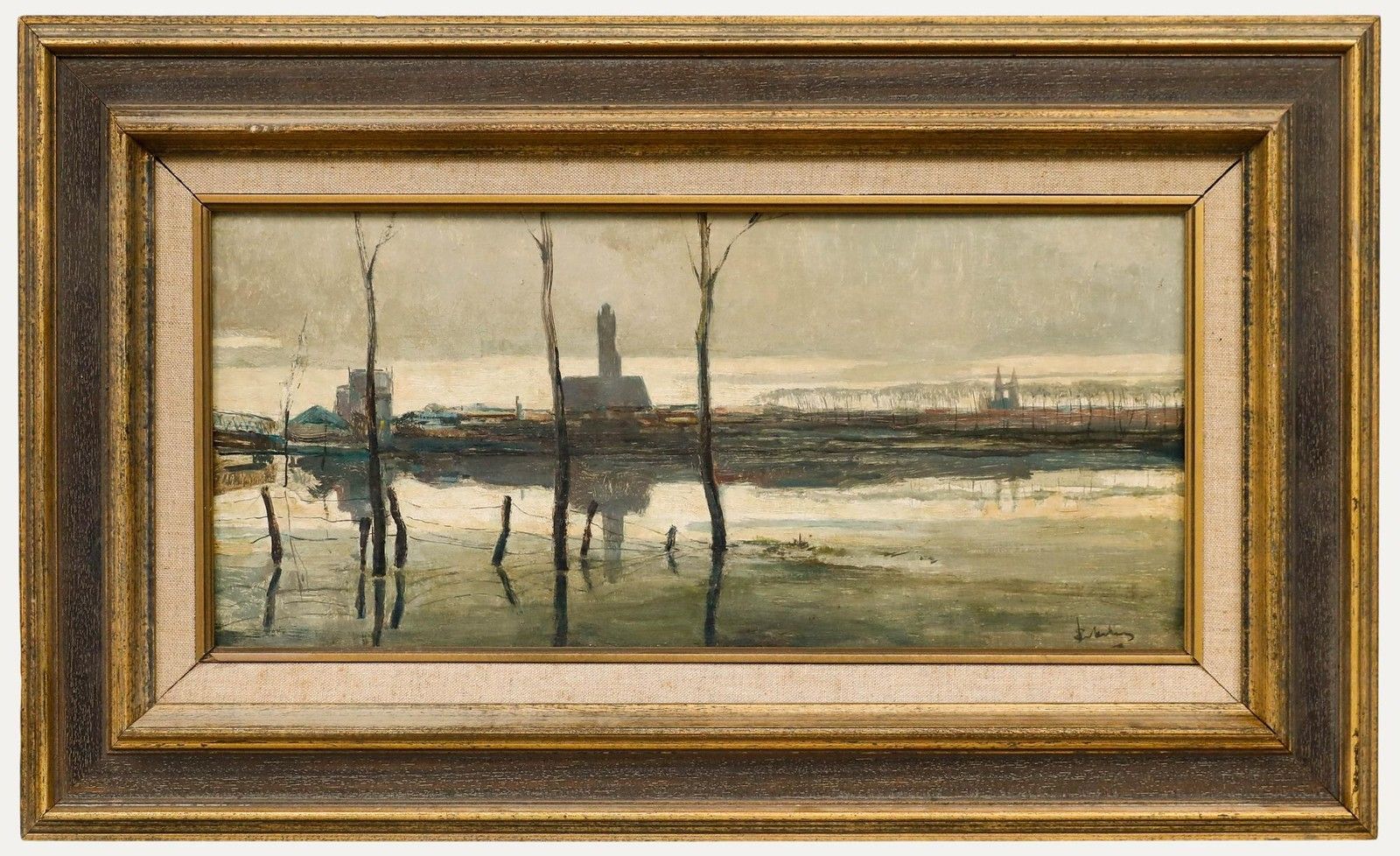 Anton Erkelens (1885 1956) Early 20th Century Oil, Flooded Landscape