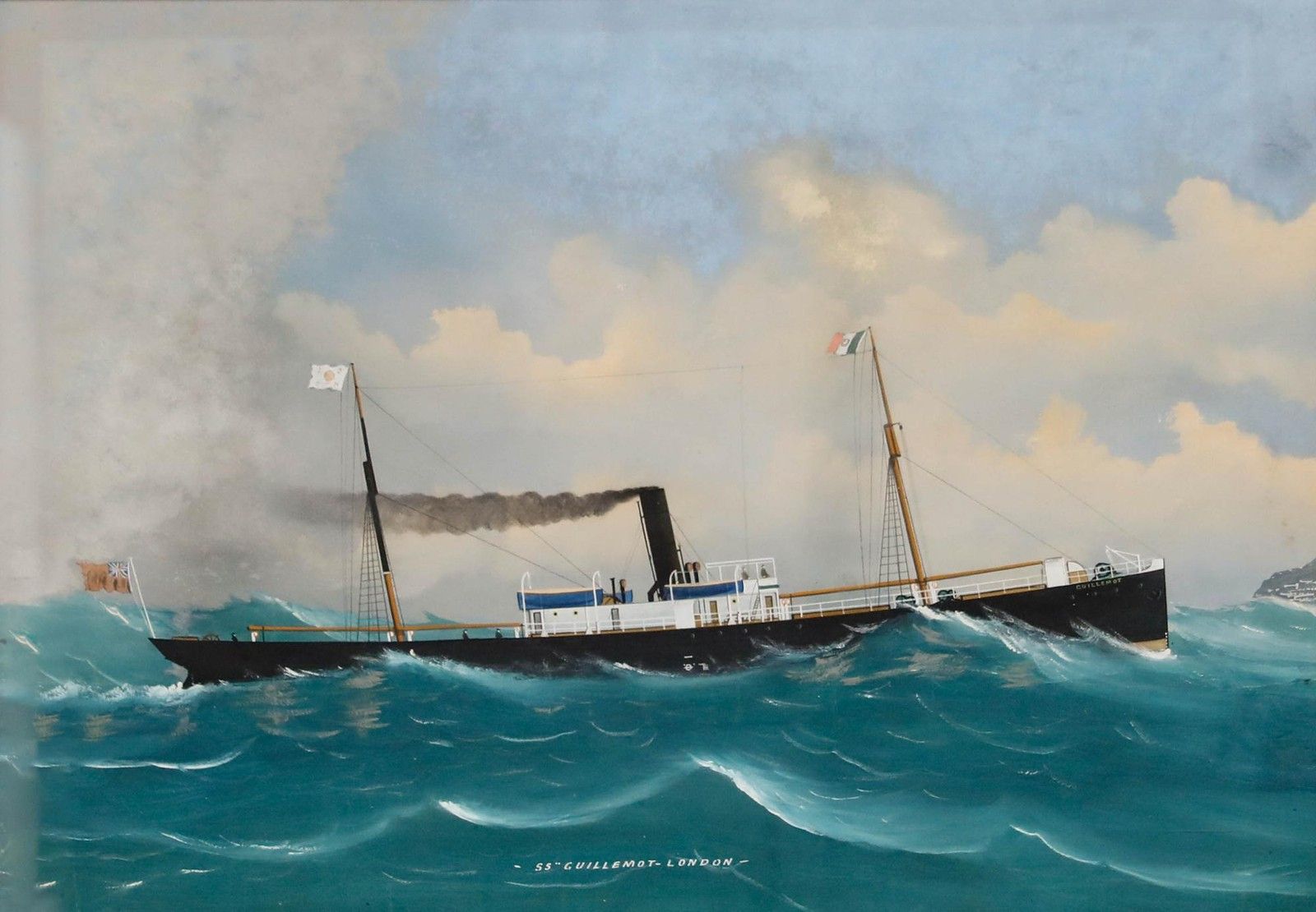Folk Art Early 20th Century Oil S.S Guillemot  London photo furniture