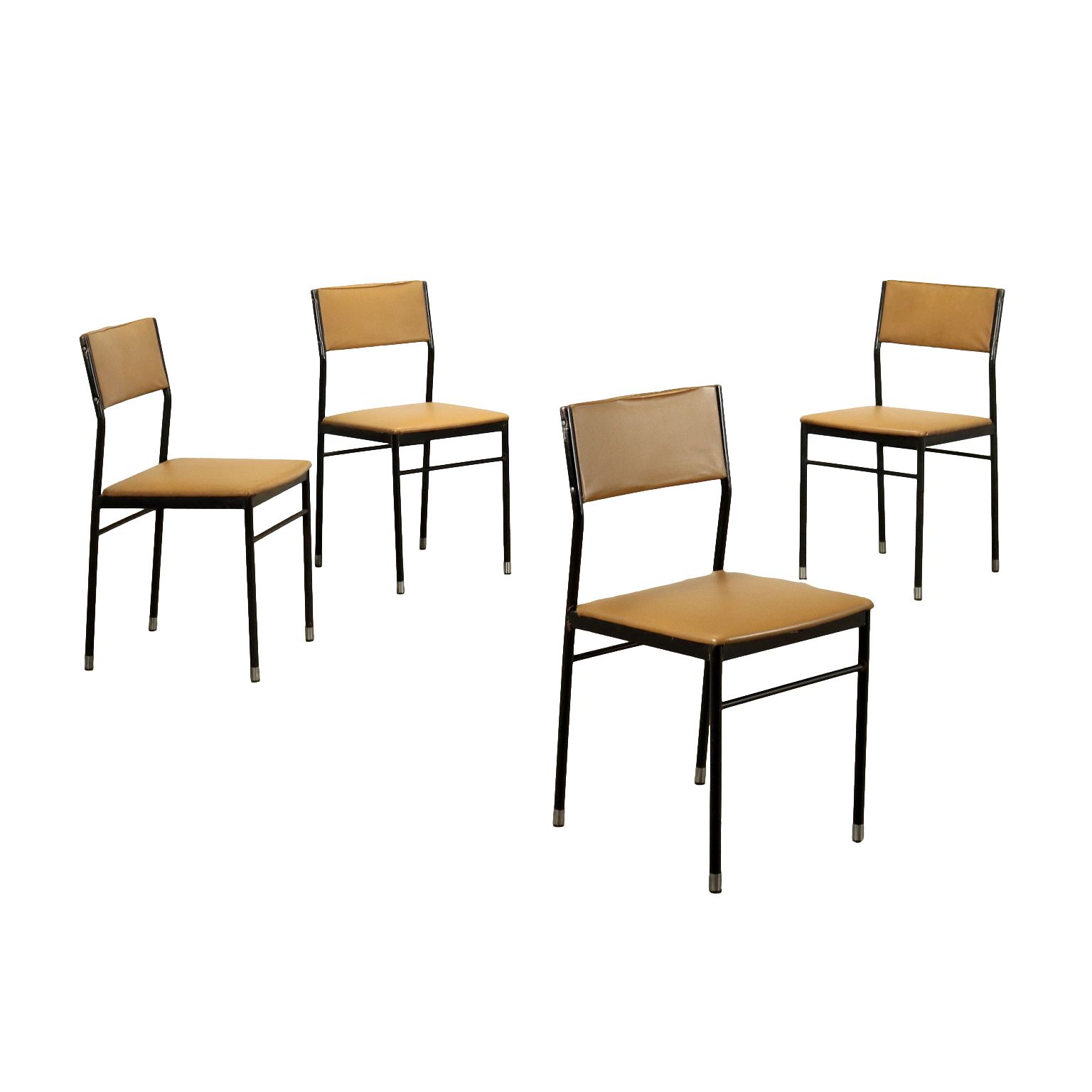 Chaises vintage années 1960, métal émaillé, revêtement simili-cuir et mousse