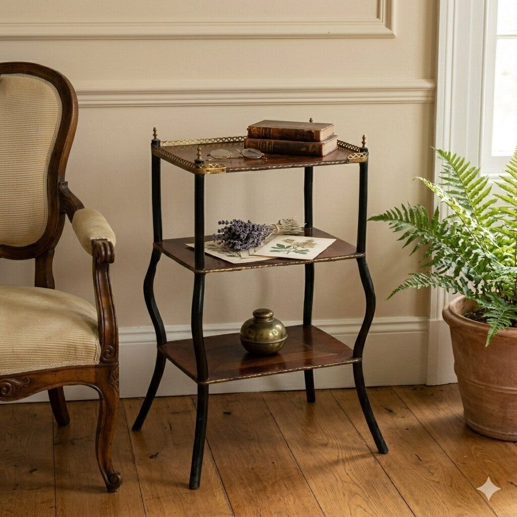 Table d'appoint d'époque en hêtre et métal, Italie, XXe siècle photo furniture