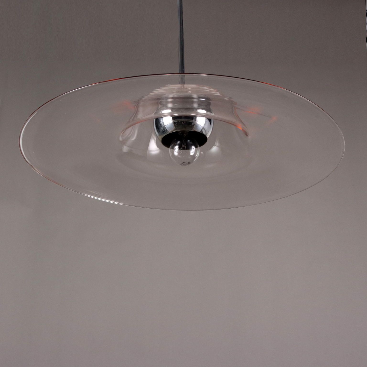 Vintage Ceiling Lamp Chromed Metal Glass Italy 1970s photo vinterior