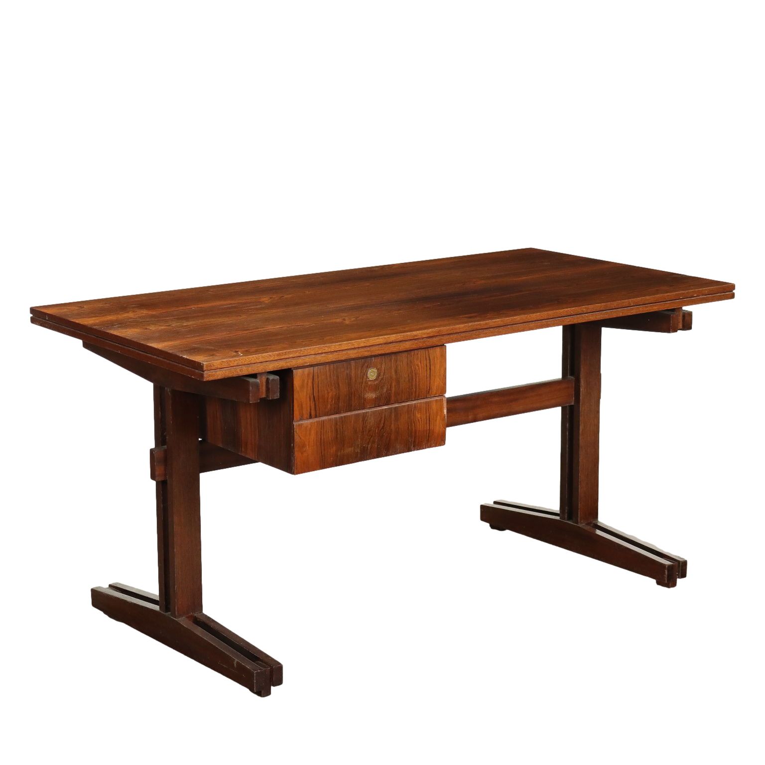 Vintage schrijftafel, exotisch houtfineer, Italiaans design, jaren 1960