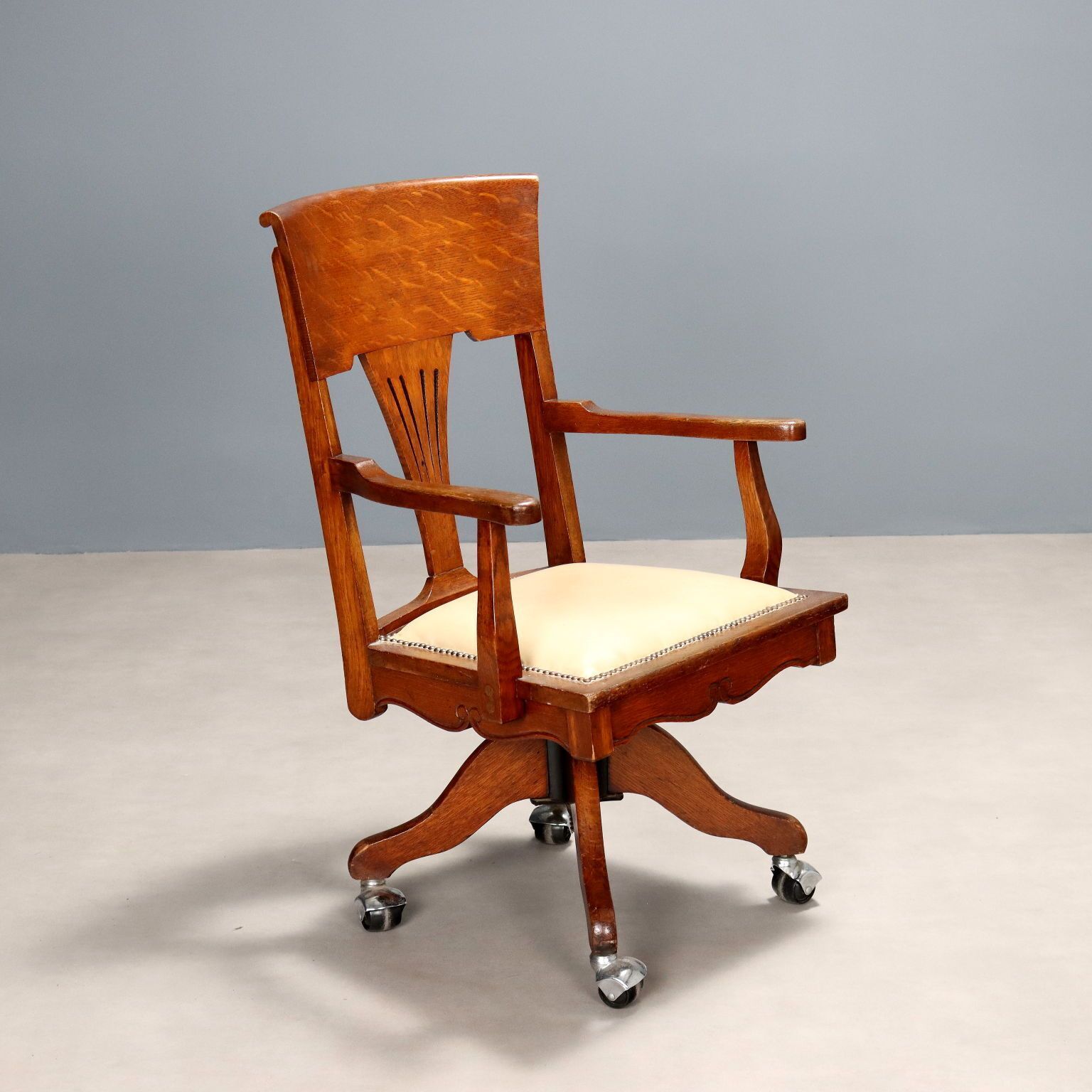Antique Swivel Armchair Oak With Wheels United Kingdom XX Century
