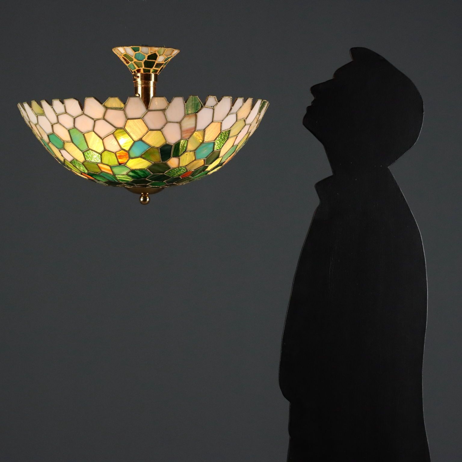 Antique Chandelier Tiffany Style Brass Glass Italy XX Century photo furniture