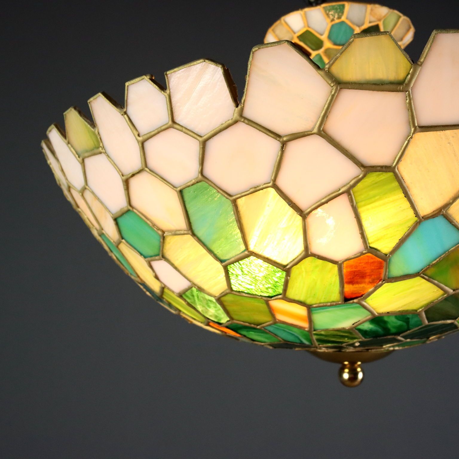 Antique Chandelier Tiffany Style Brass Glass Italy XX Century photo Lighting
