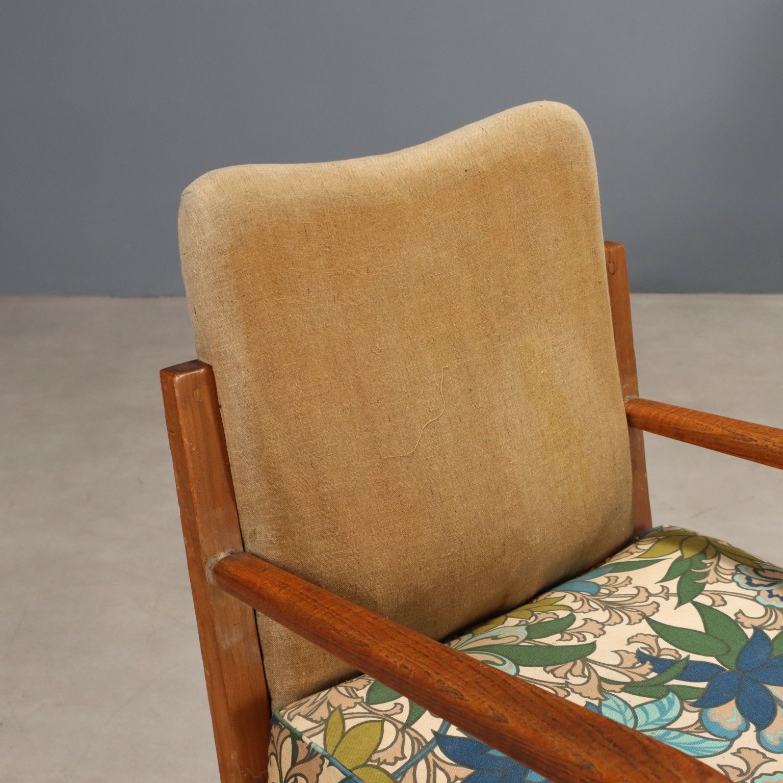 Vintage Armchairs Oak Cloth Fabric Foam Design Italy 1940s photo for sale