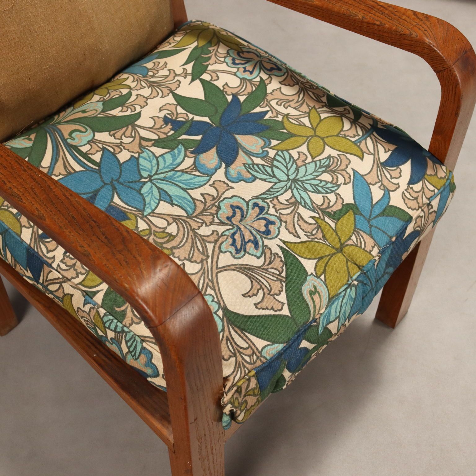 Fauteuils vintage en chêne, tissu et mousse, Italie, années 1940 photo Mobilier