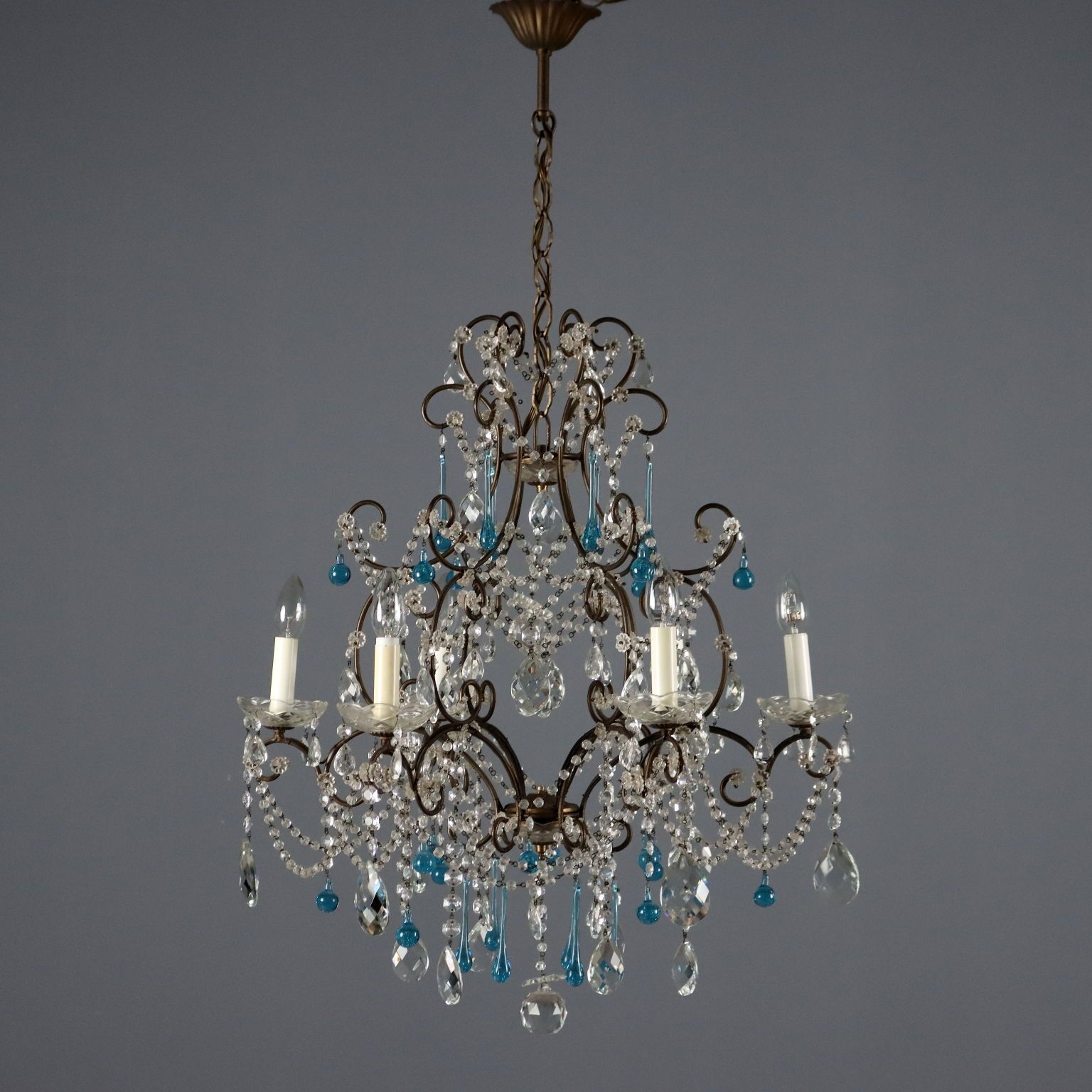 Lustres d'époque à six lumières en fer bruni et verre, Italie, XIXe siècle photo Luminaires