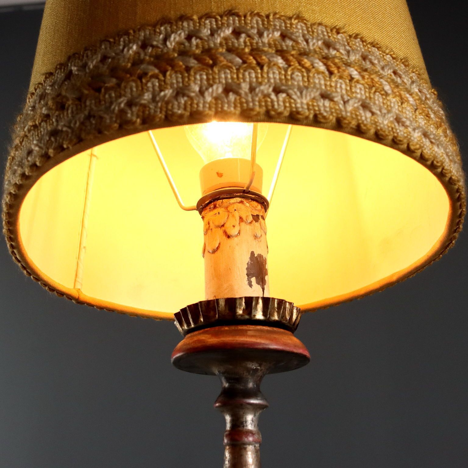 Antique Candelabra Carved Gilded Wood Fabric XX Century photo for sale