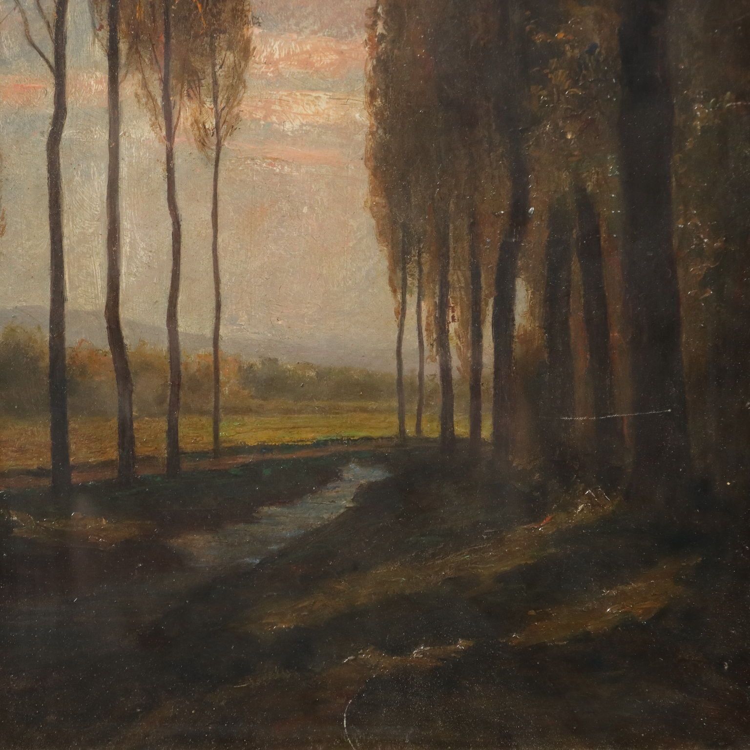 Antique Painting Signed Cabutti Landscape Oil On Cardboard 1894 photo for sale