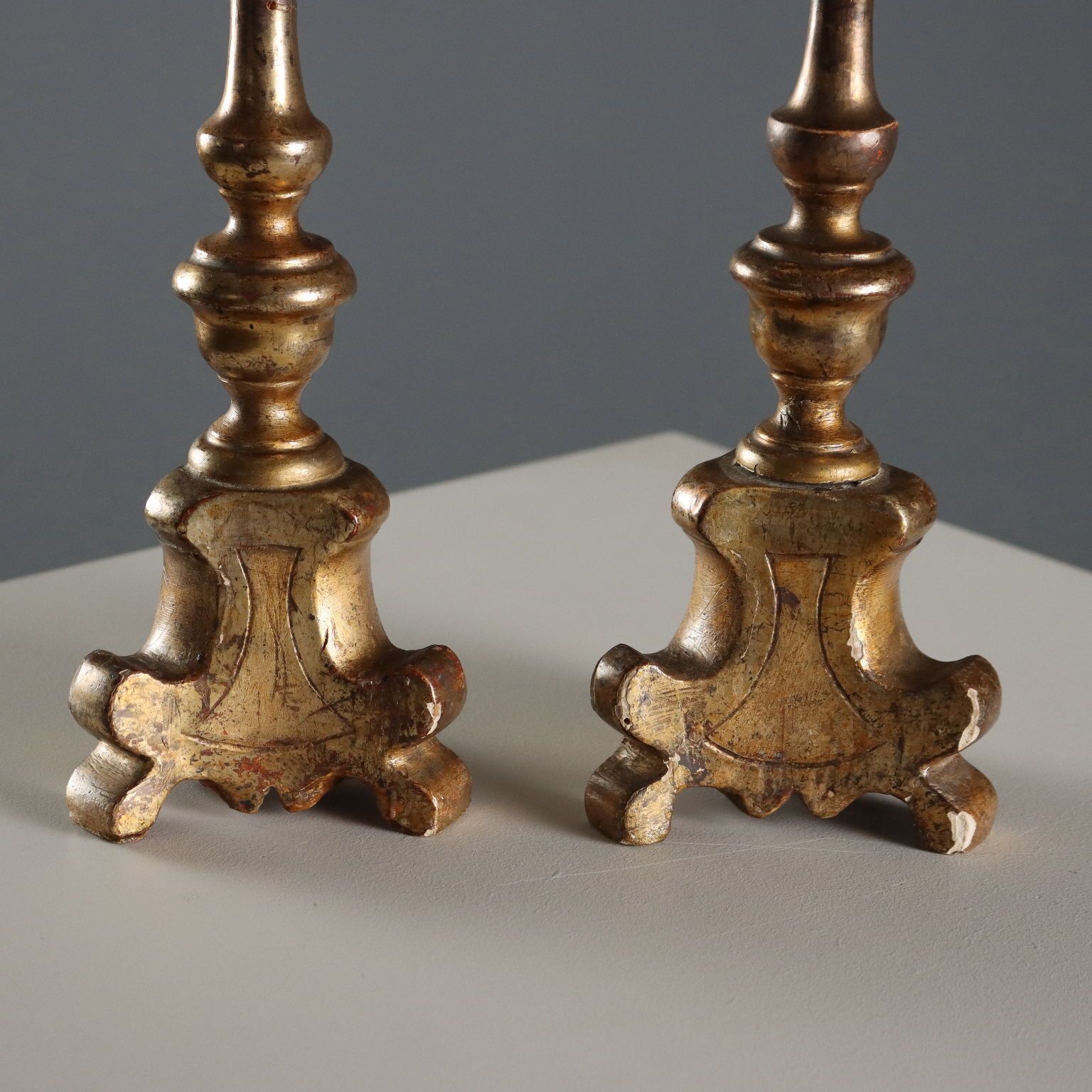 Antique Candelabra Gilded Carved Wood Italy XIX Century photo vinterior