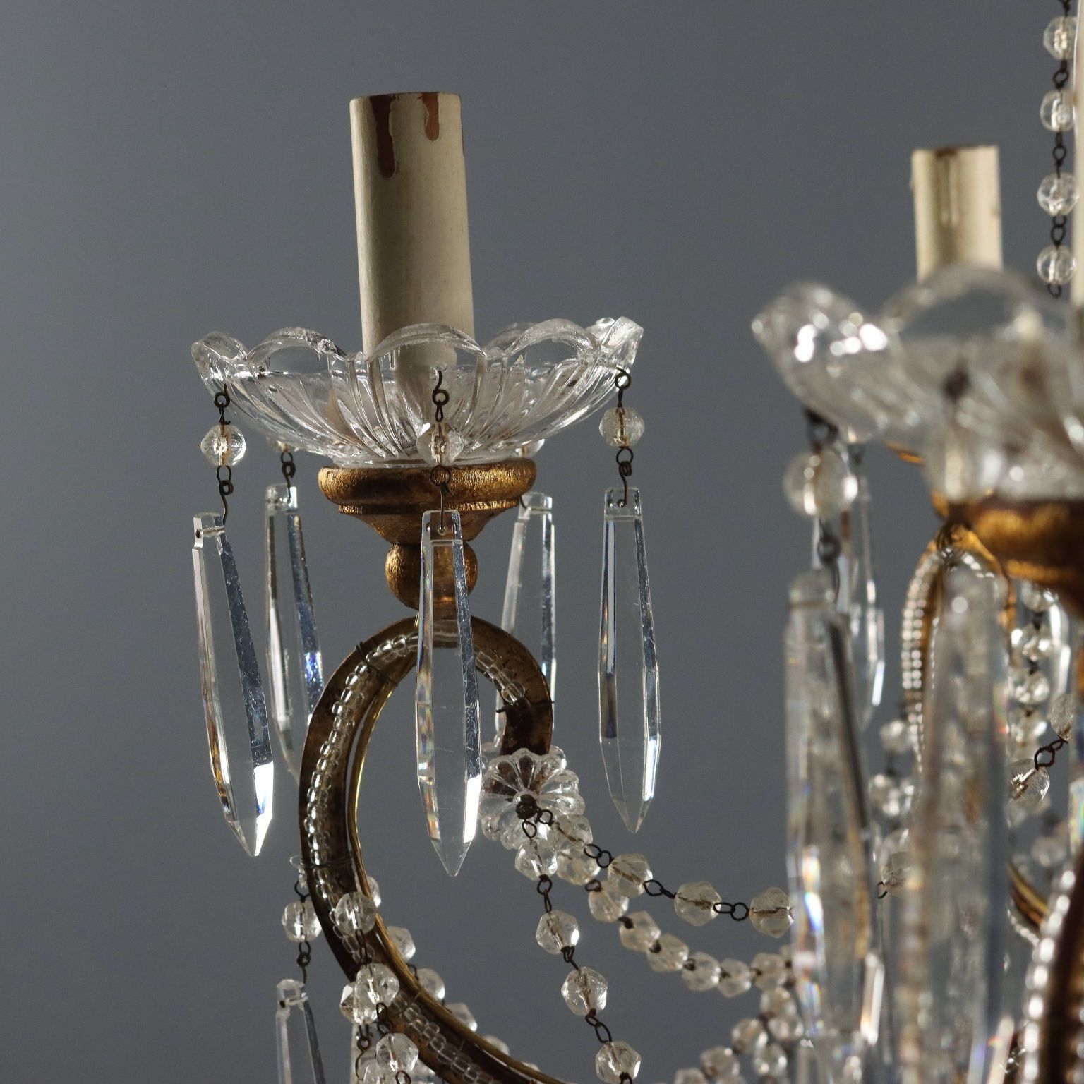 Antique Chandelier Gilded Iron 6 Lights Italy Early XX Century photo Lighting