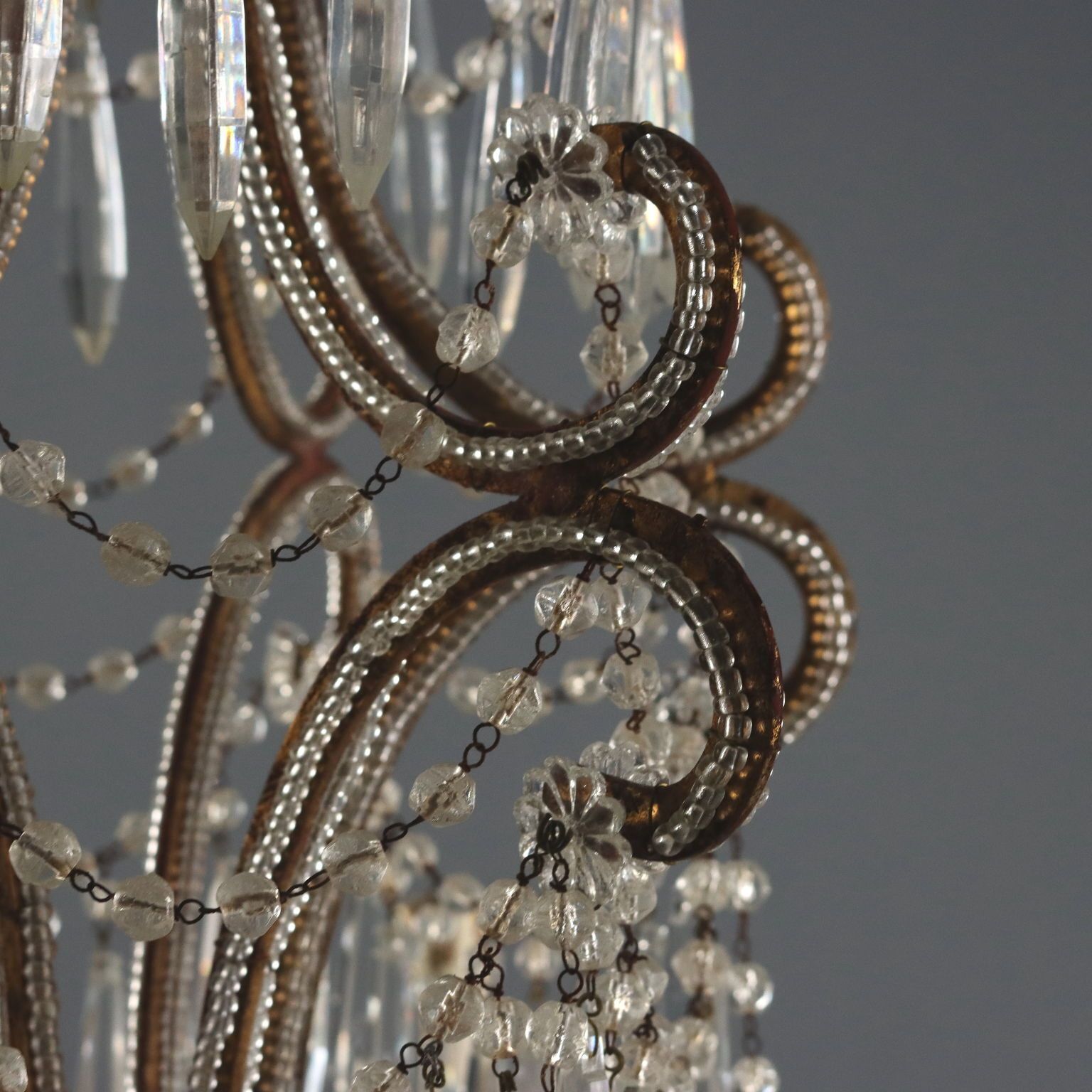 Antique Chandelier Gilded Iron 6 Lights Italy Early XX Century photo vintage