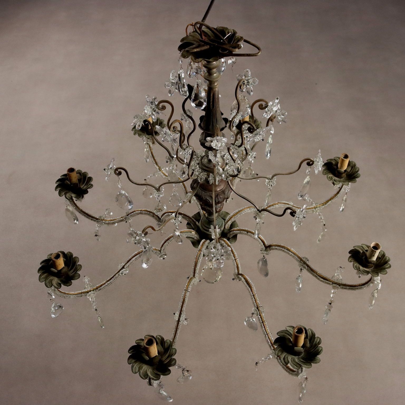photo furniture Antique Chandelier Metal Glass 8 Lights Italy XIX Century