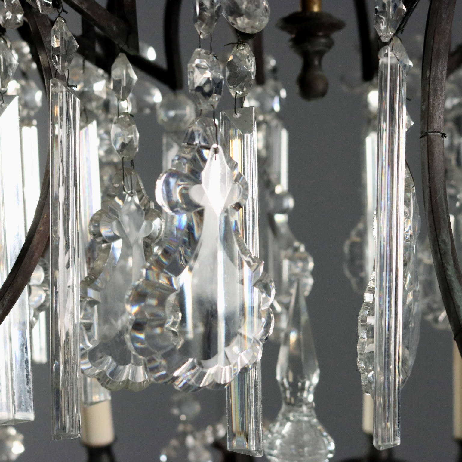 Antique Chandelier Metal Glass 12 Lights Italy XX Century photo Lighting