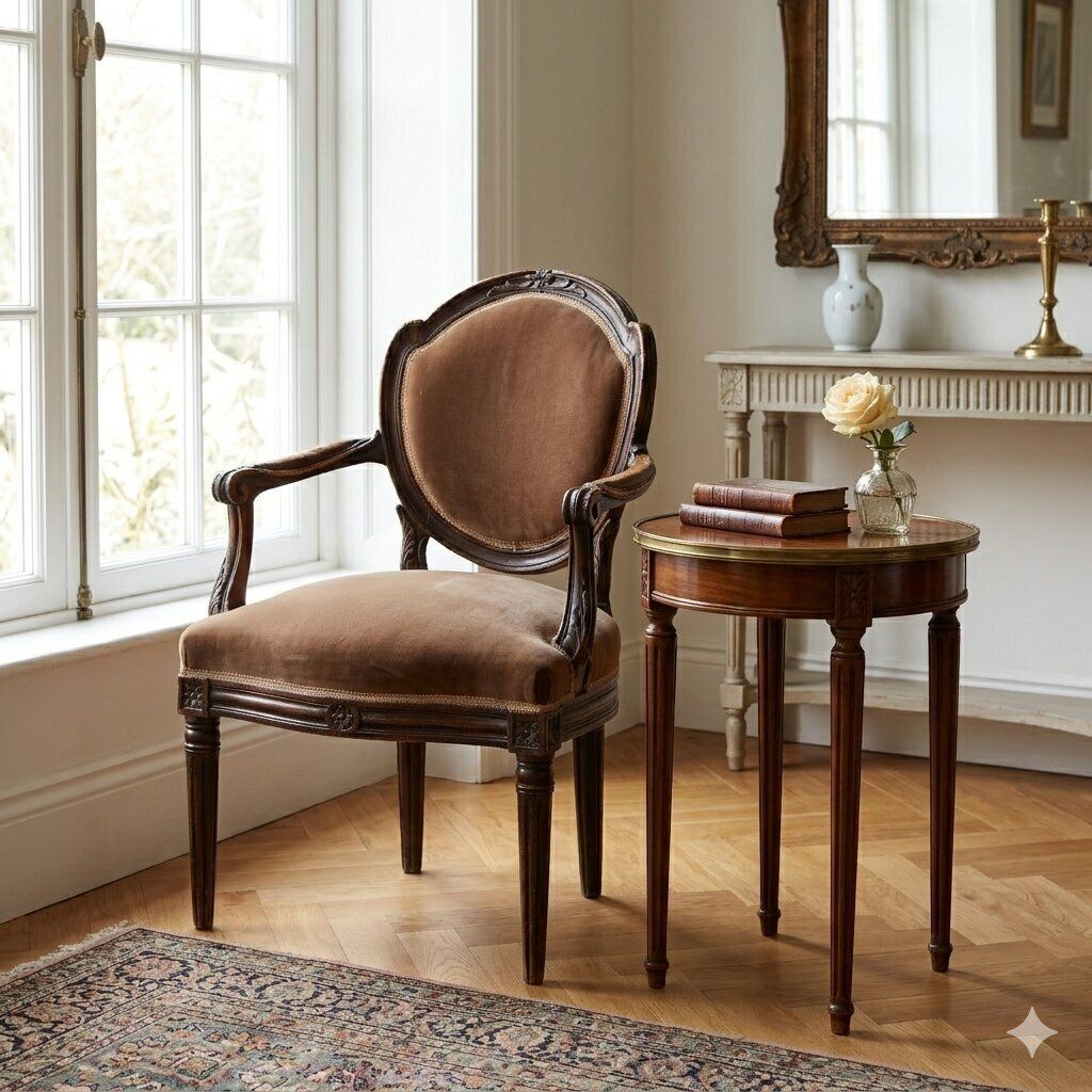 Armchair Neoclassical Style Walnut Fabric Italy XVIII Century photo furniture