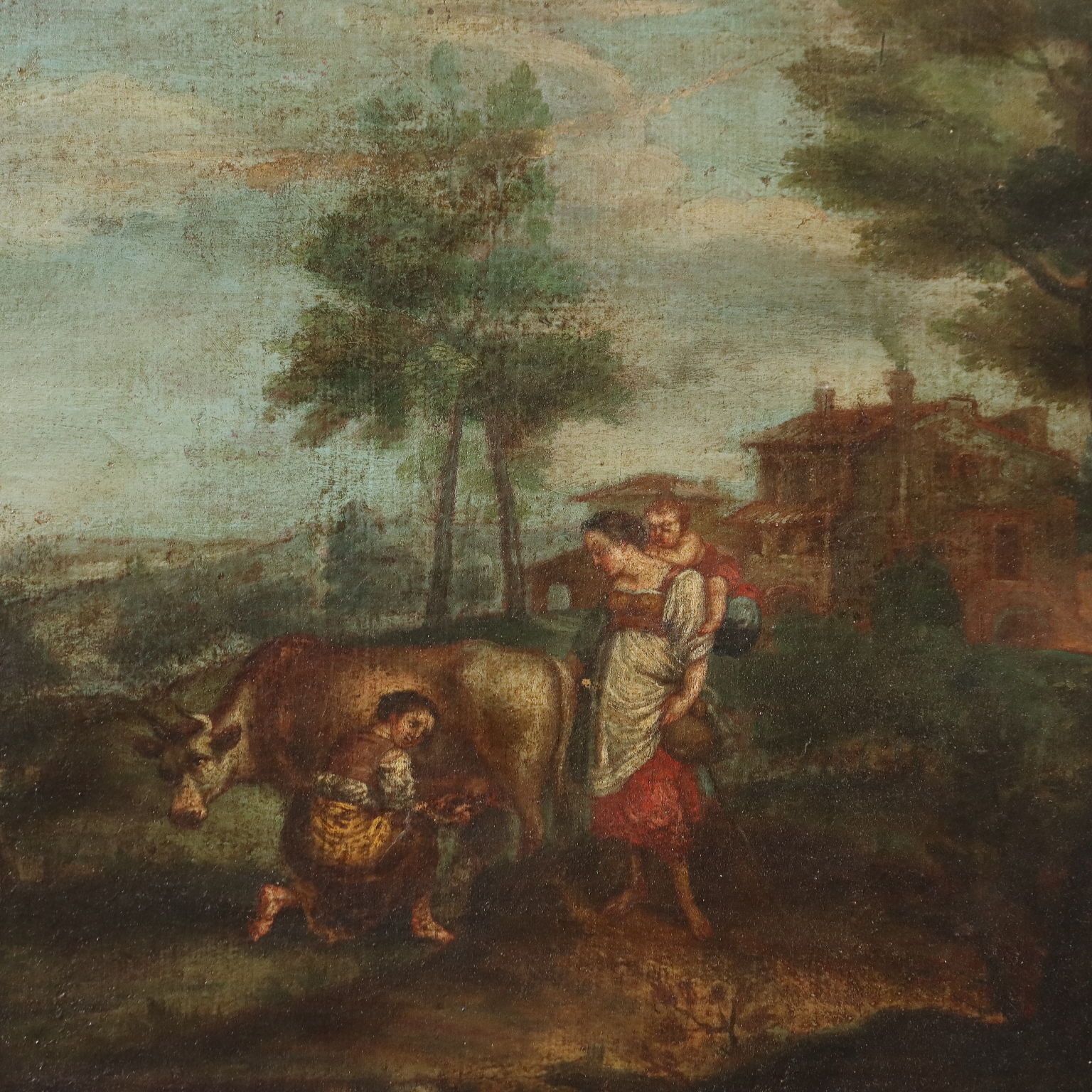 Antique Painting Landscape With Figures Oil On Canvas '700 photo for sale