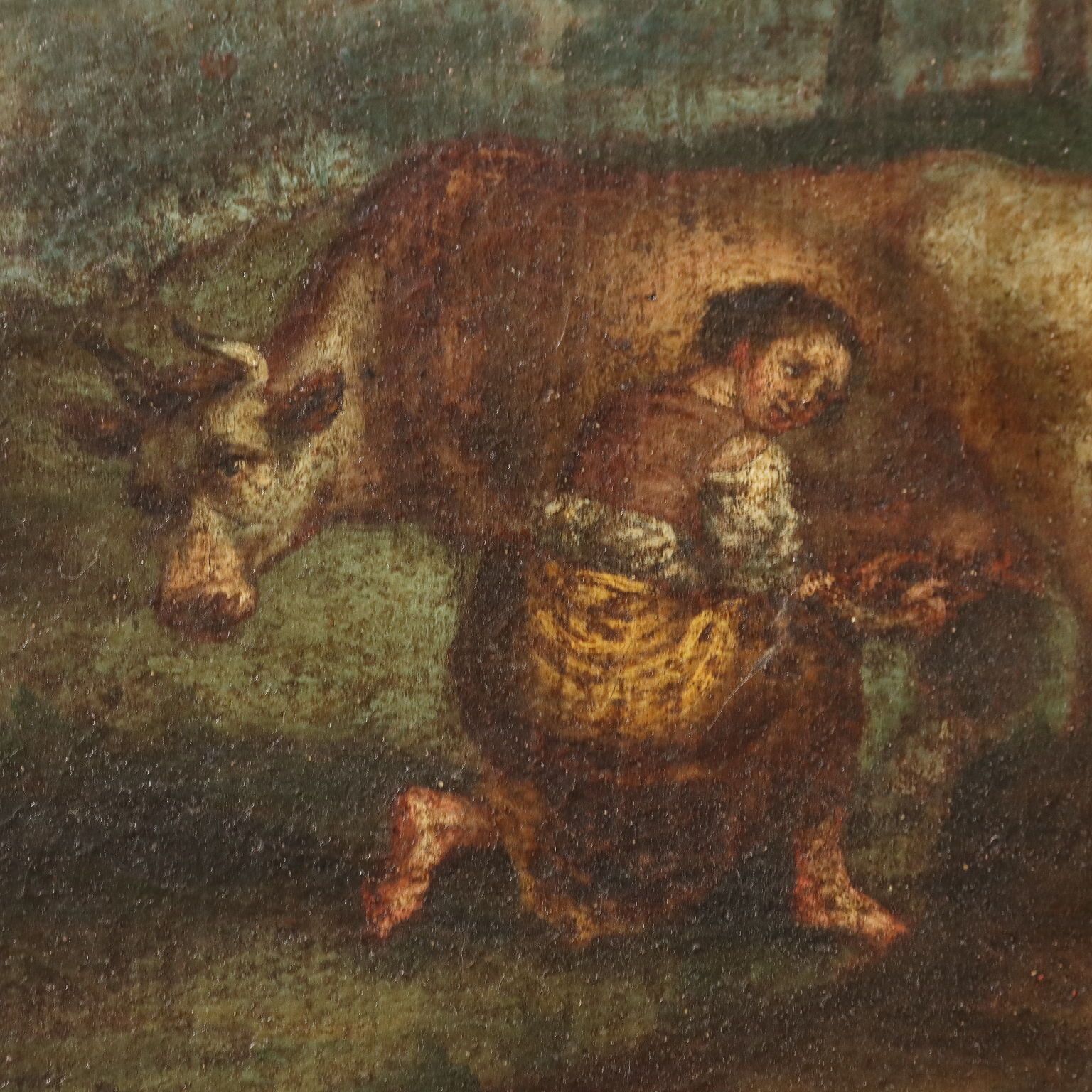 Antique Painting Landscape With Figures Oil On Canvas '700 photo Art