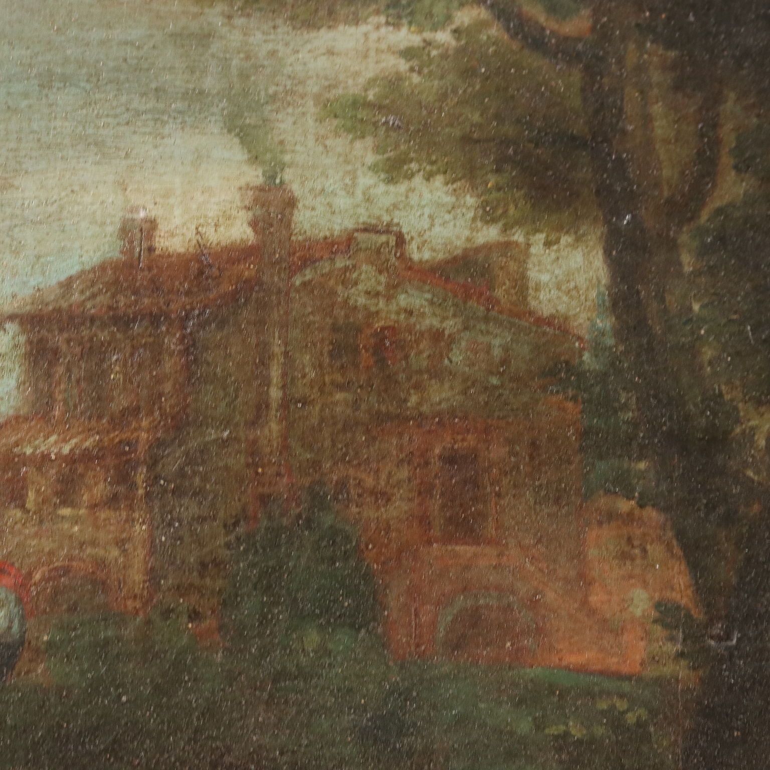Antique Painting Landscape With Figures Oil On Canvas '700 photo vinterior