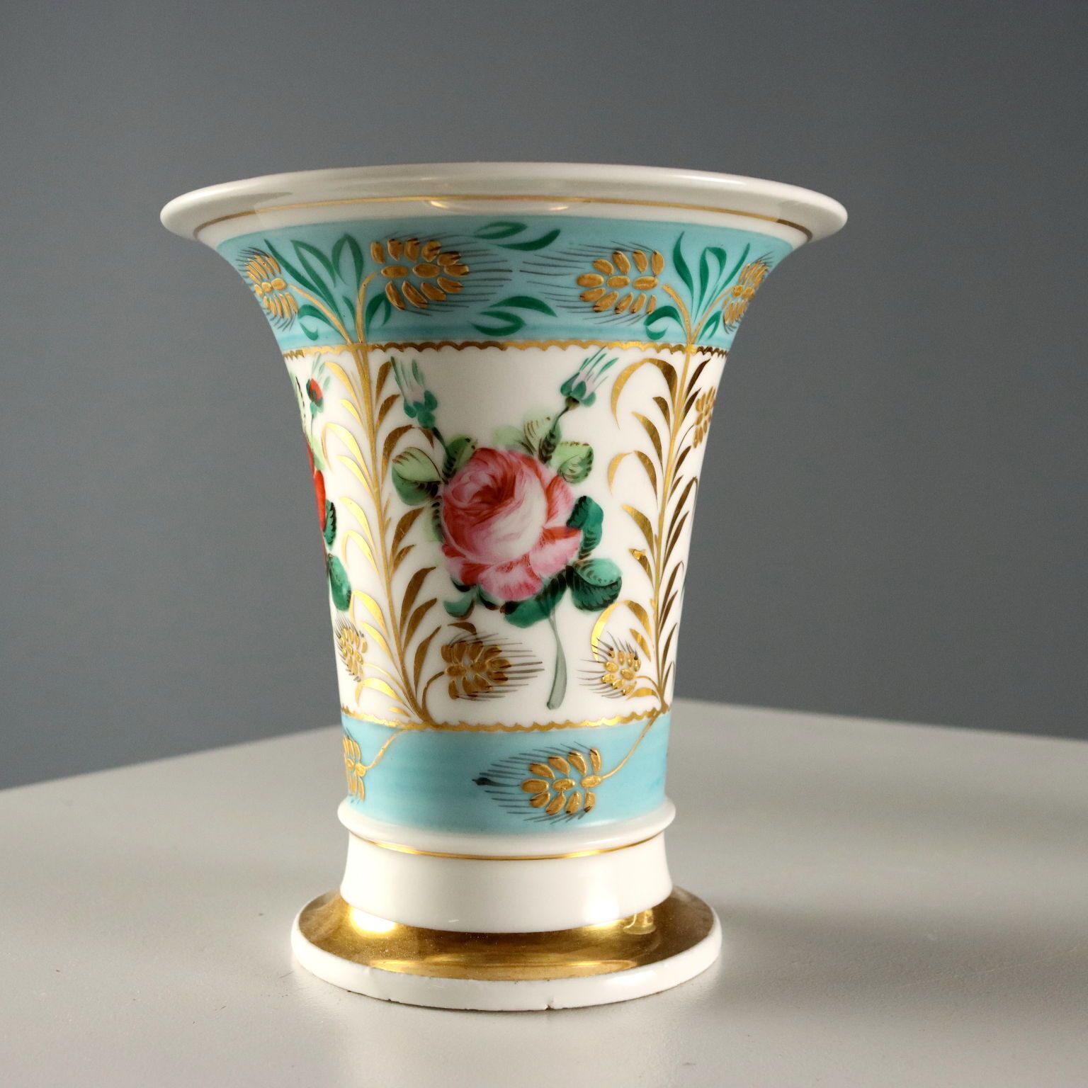 Antique Vases Coloured Porcelain Flowers Germany XIX Century photo vinterior