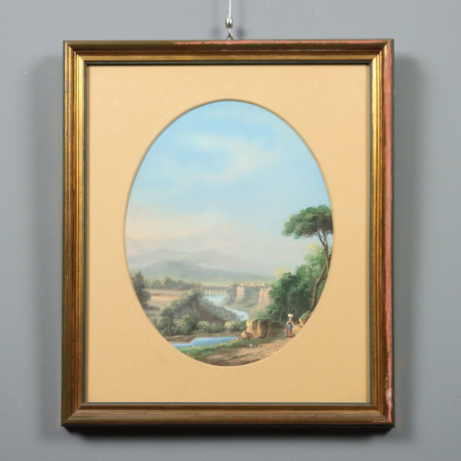 Modern Painting Landscape With Figures Tempera On Cardboard '900