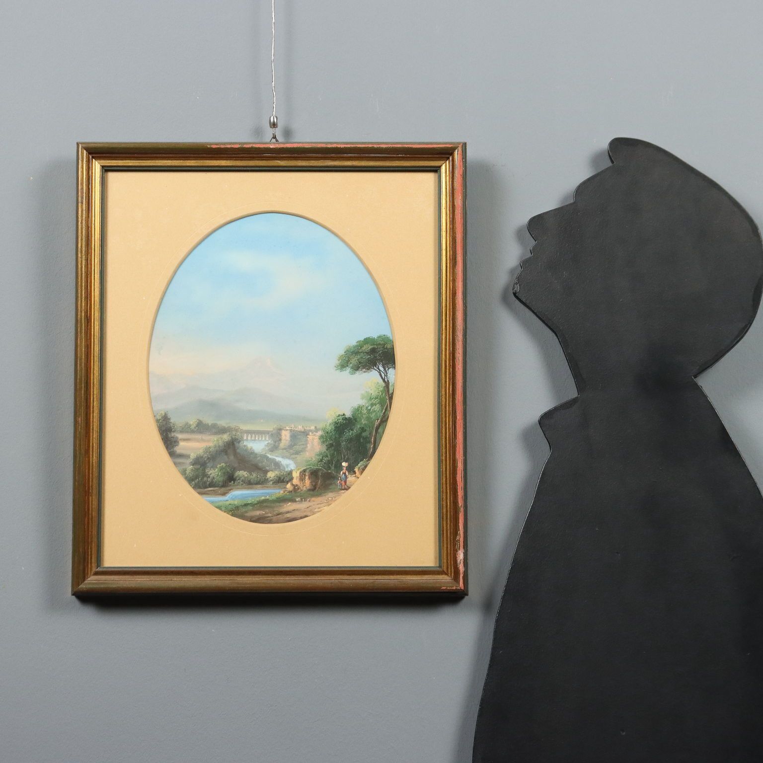 Modern Painting Landscape With Figures Tempera On Cardboard '900 photo furniture