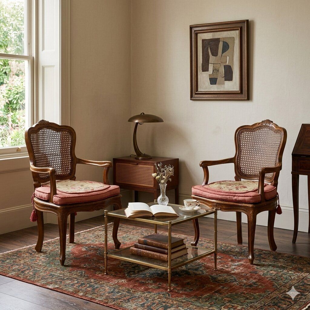 Fauteuils de style baroque en noyer et tissu, XIXe siècle photo furniture