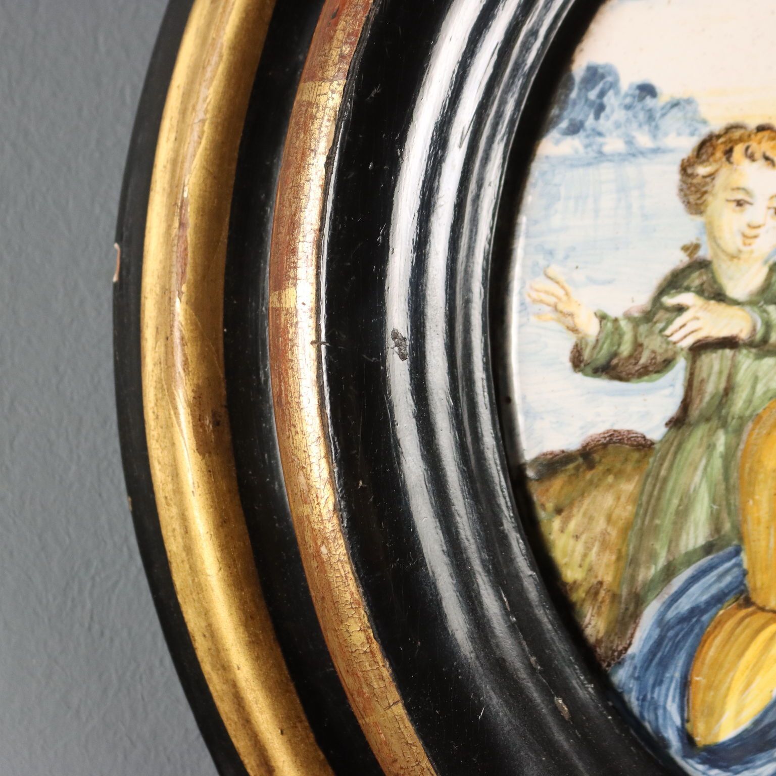 Antique Majolica Tondo Moses Saved From The Waters Majolica '800 photo buy