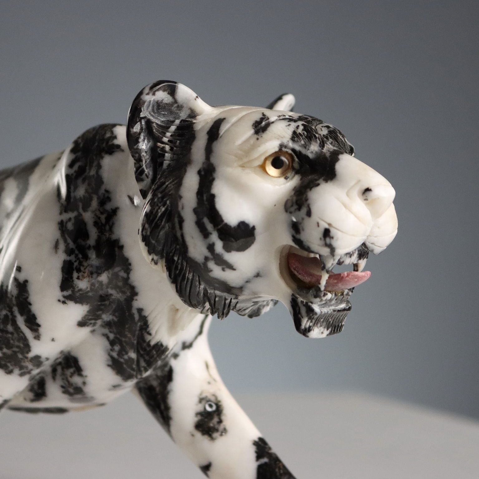Antique Sculpture Panther Black And White Marble XX Century photo for sale