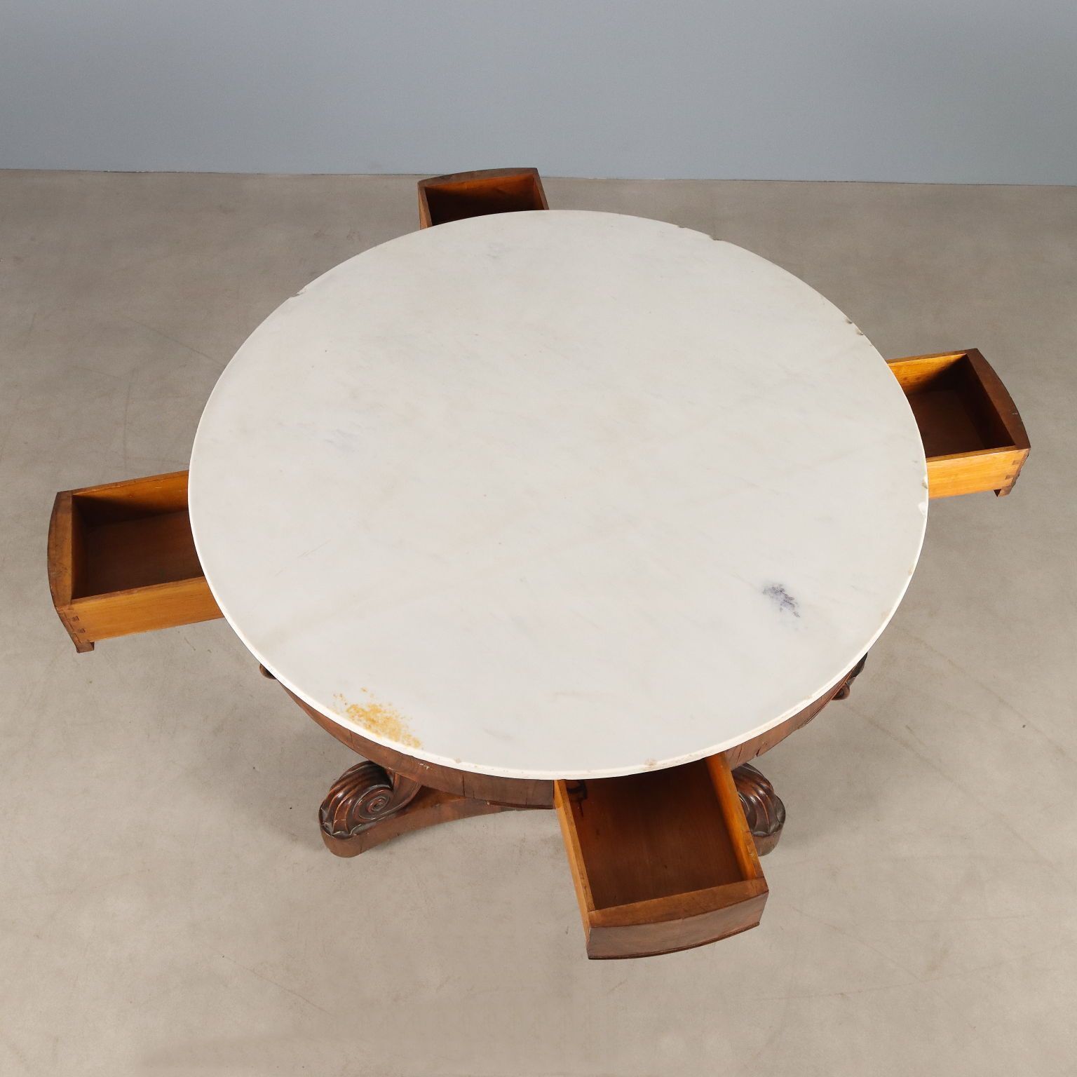 Furniture Antique Table Louis Philippe Walnut Marble Italy XIX Century photo