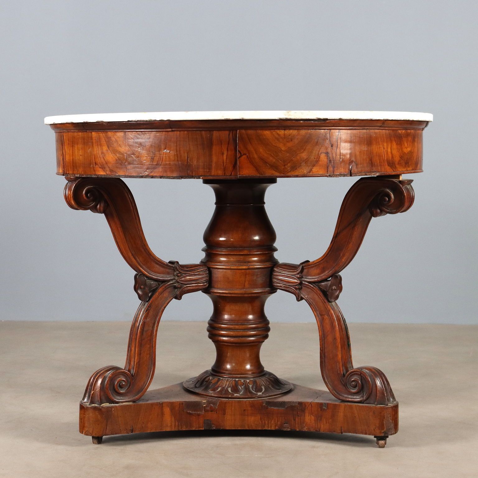 photo vinterior Antique Table Louis Philippe Walnut Marble Italy XIX Century
