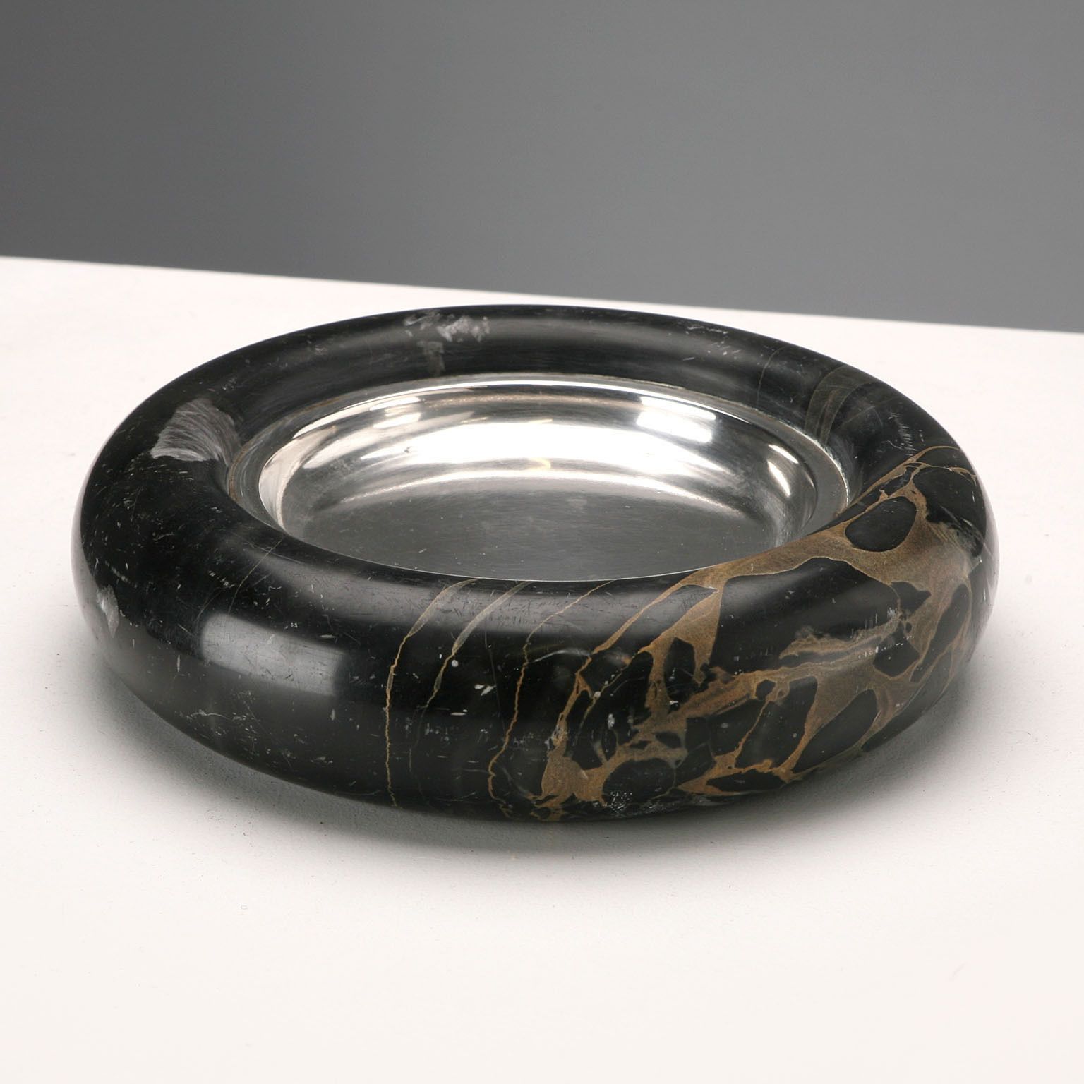 Vintage Centerpiece Black Marble Silver Italy 1970s