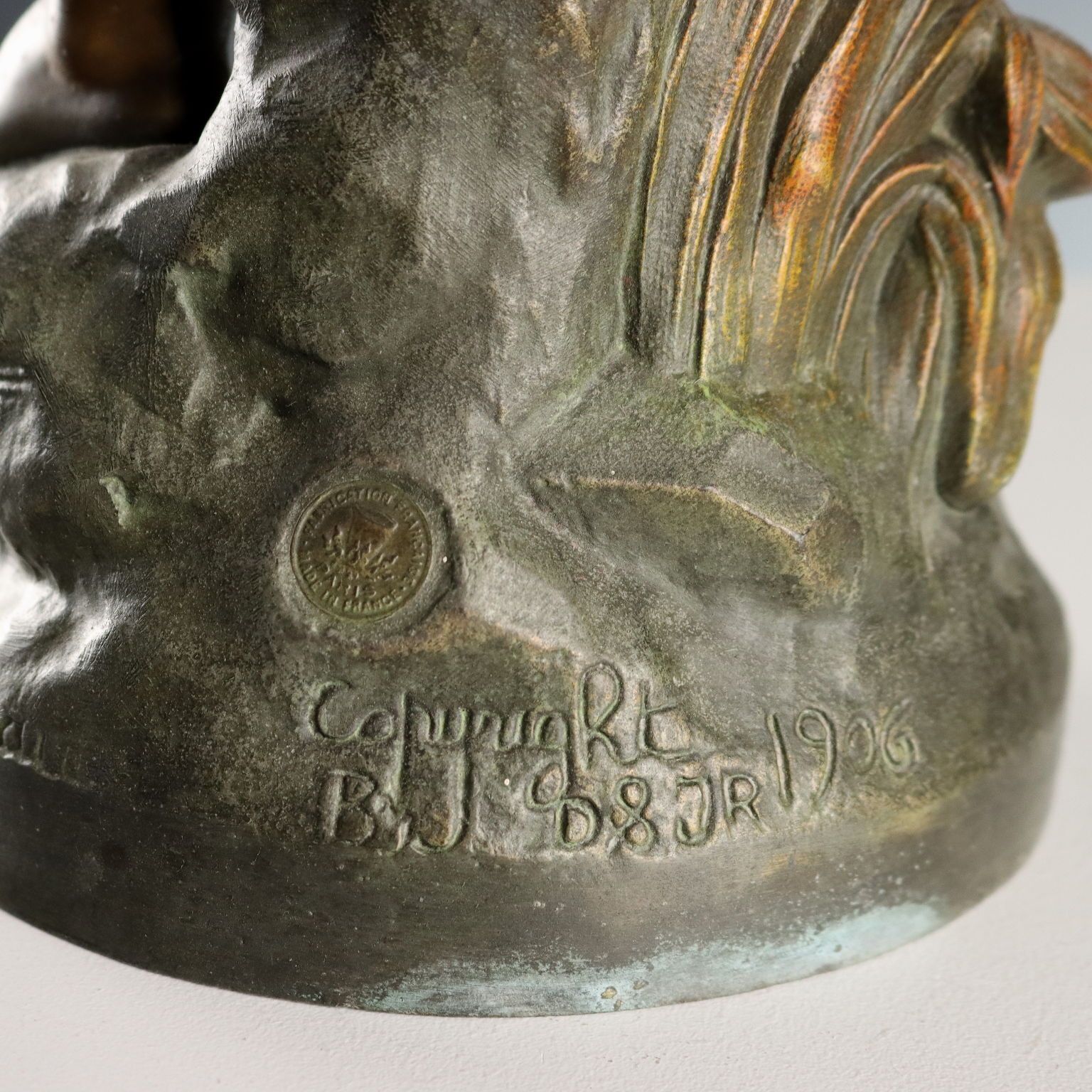 photo for sale Sculpture d'époque en antimoine signée Auguste Moreau, France, 1906