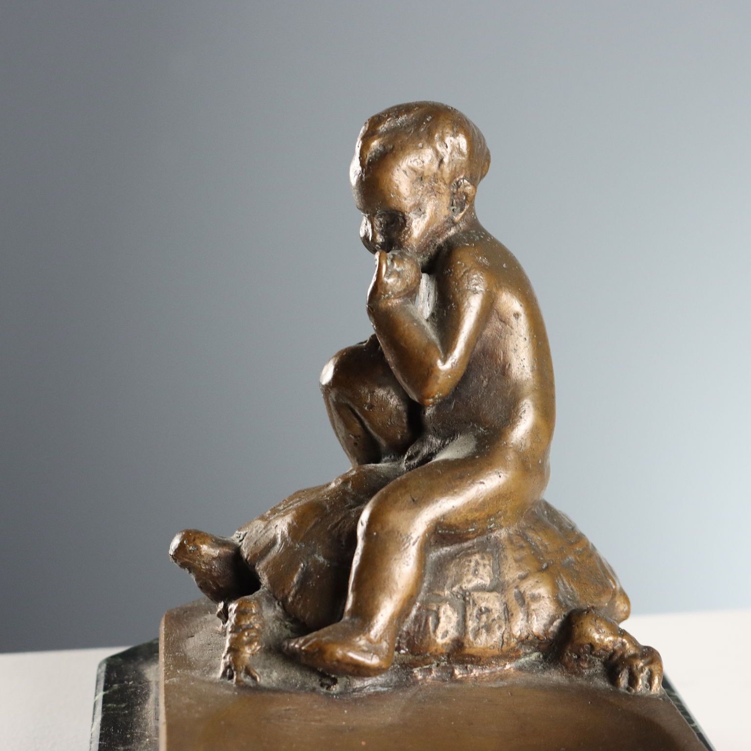 Antique Sculpture Child And Turtle Bronze XIX XX Century photo 310.0