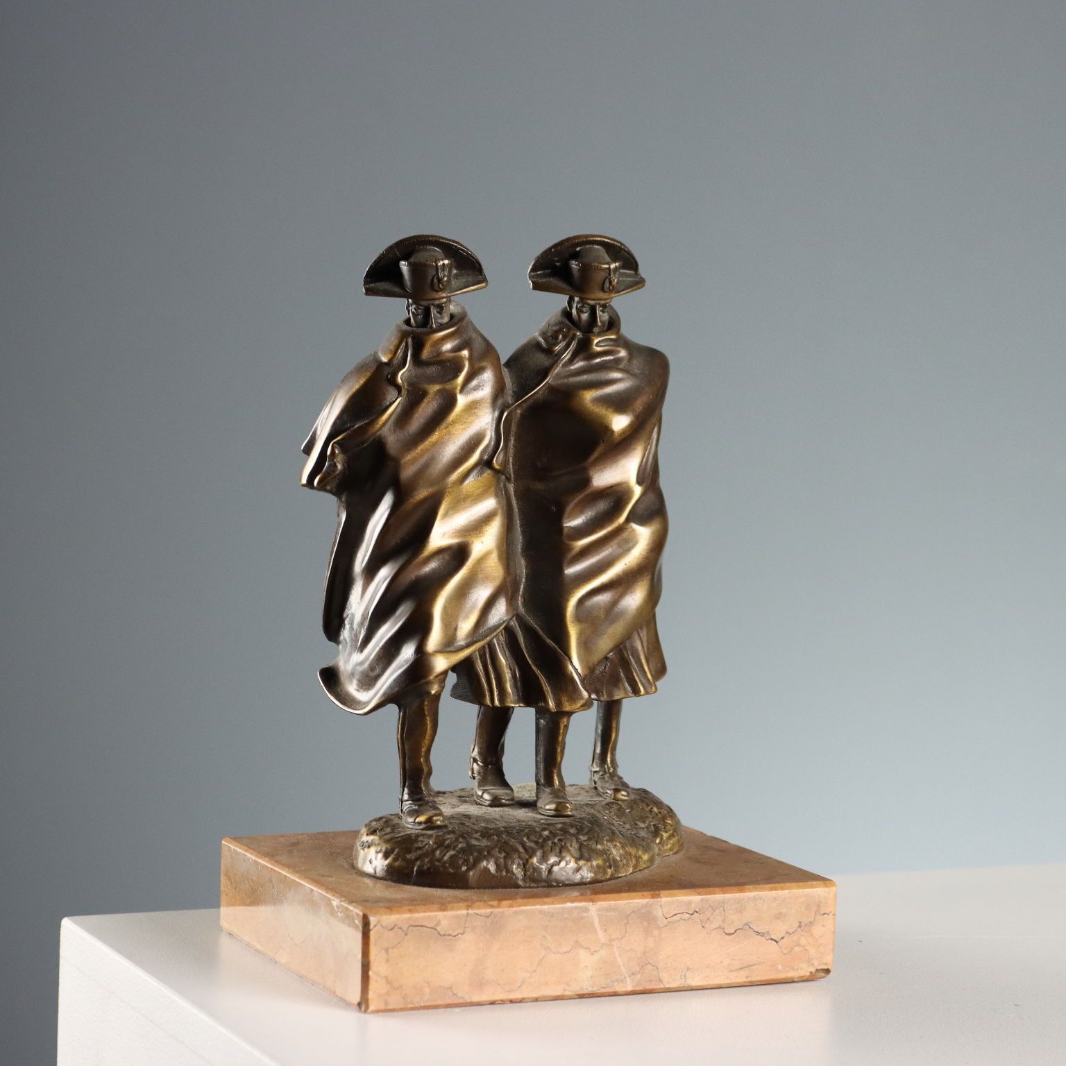 Antique Figurine Carabinieri Bronze Marble Base Italy XX Century