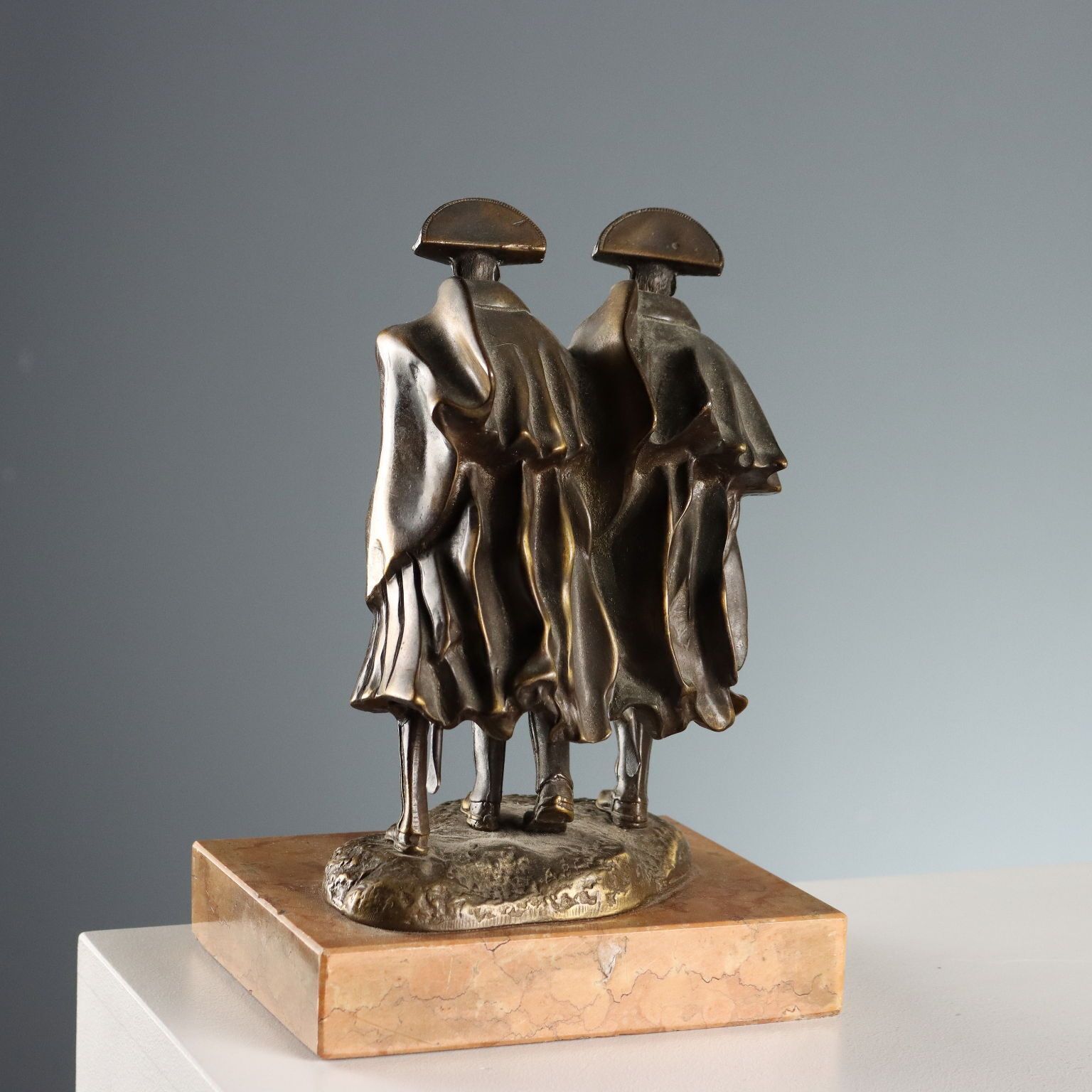 Antique Figurine Carabinieri Bronze Marble Base Italy XX Century photo vintage