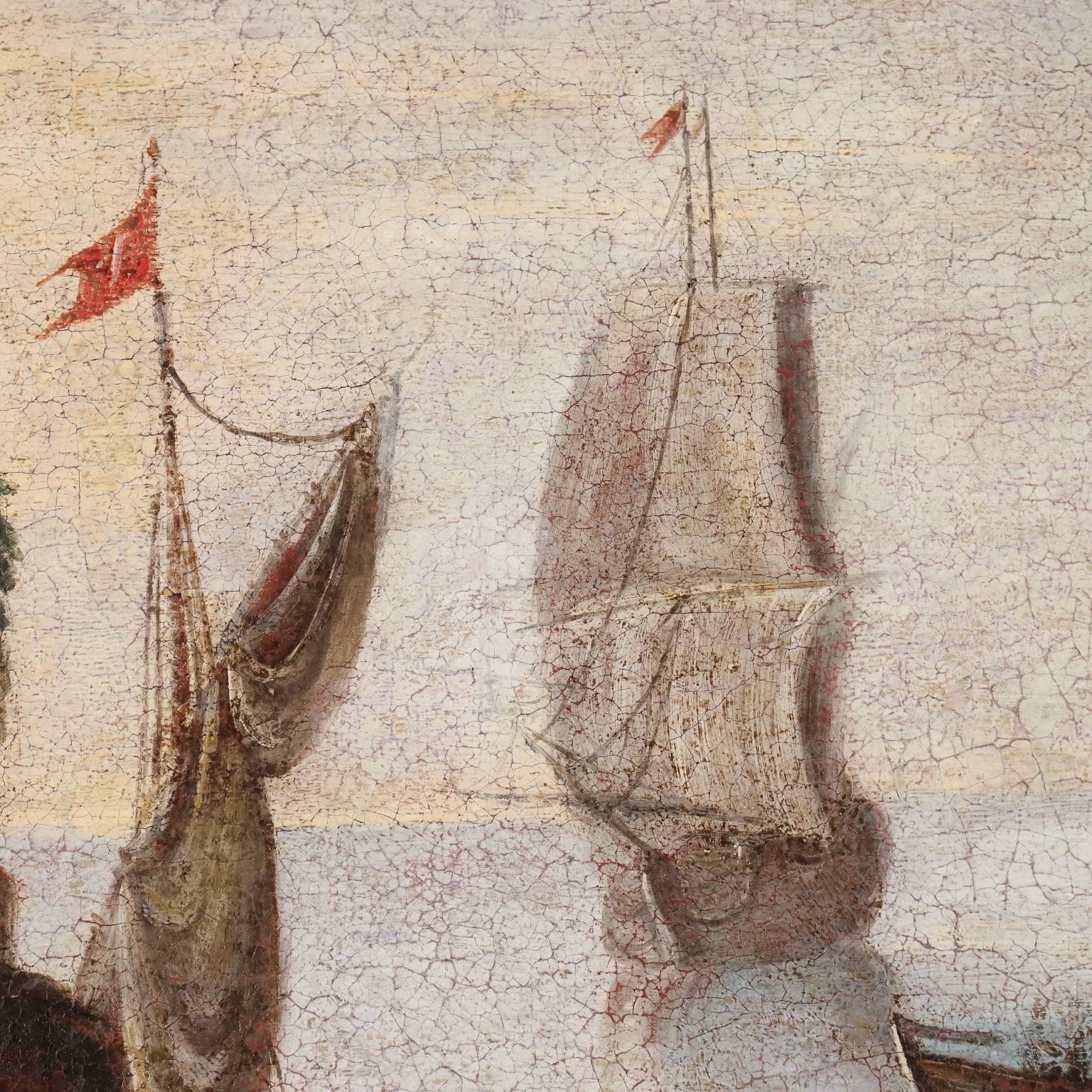 Antique Painting Mediterranean Port Scene Oil On Canvas XVIII Century photo vinterior