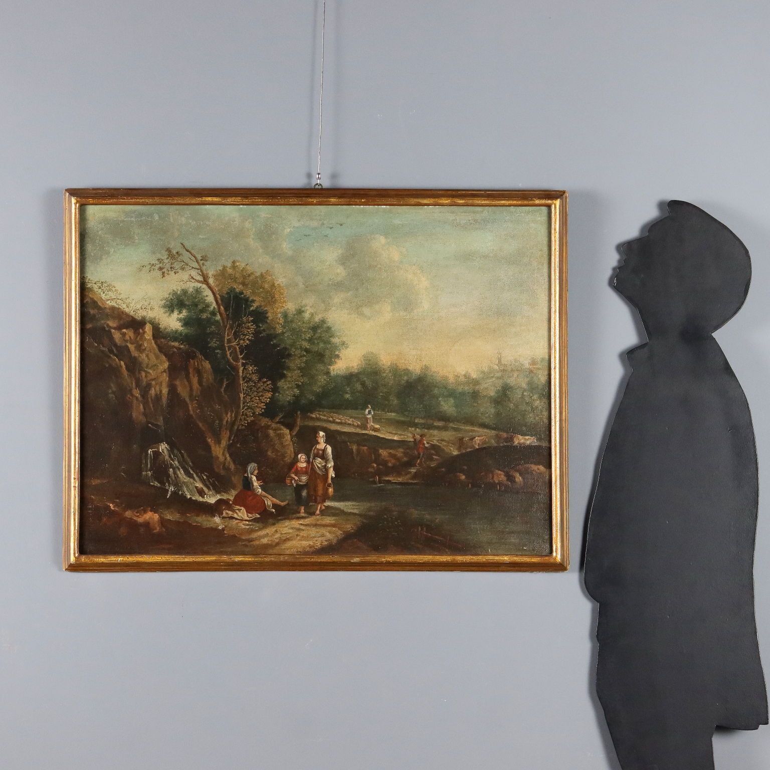 Antiek Schilderij Landschap Met Figuren Olieverf Op Doek '700 photo furniture