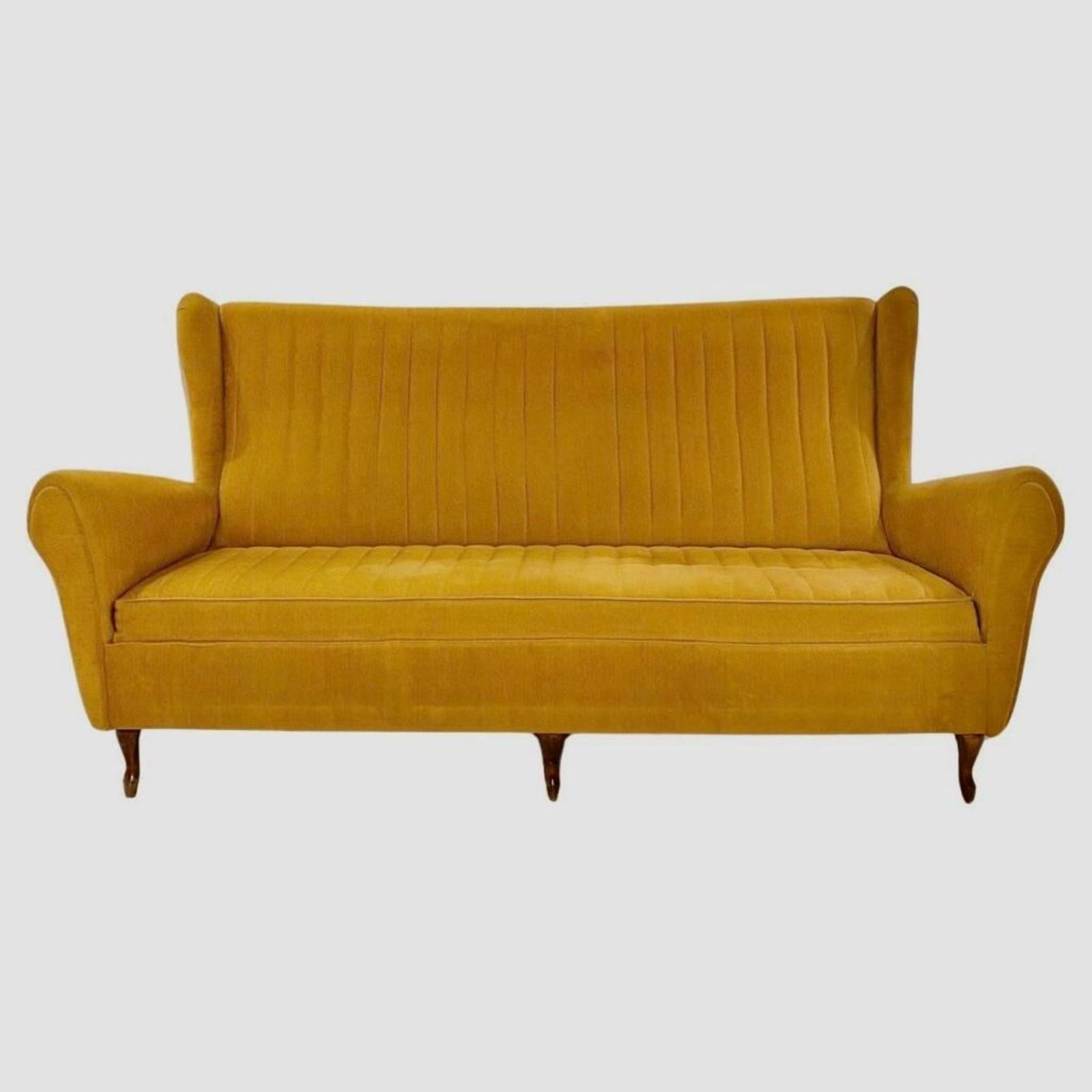 Mid-Century driezitsbank in geel fluweel, in de stijl van Gio Ponti photo furniture