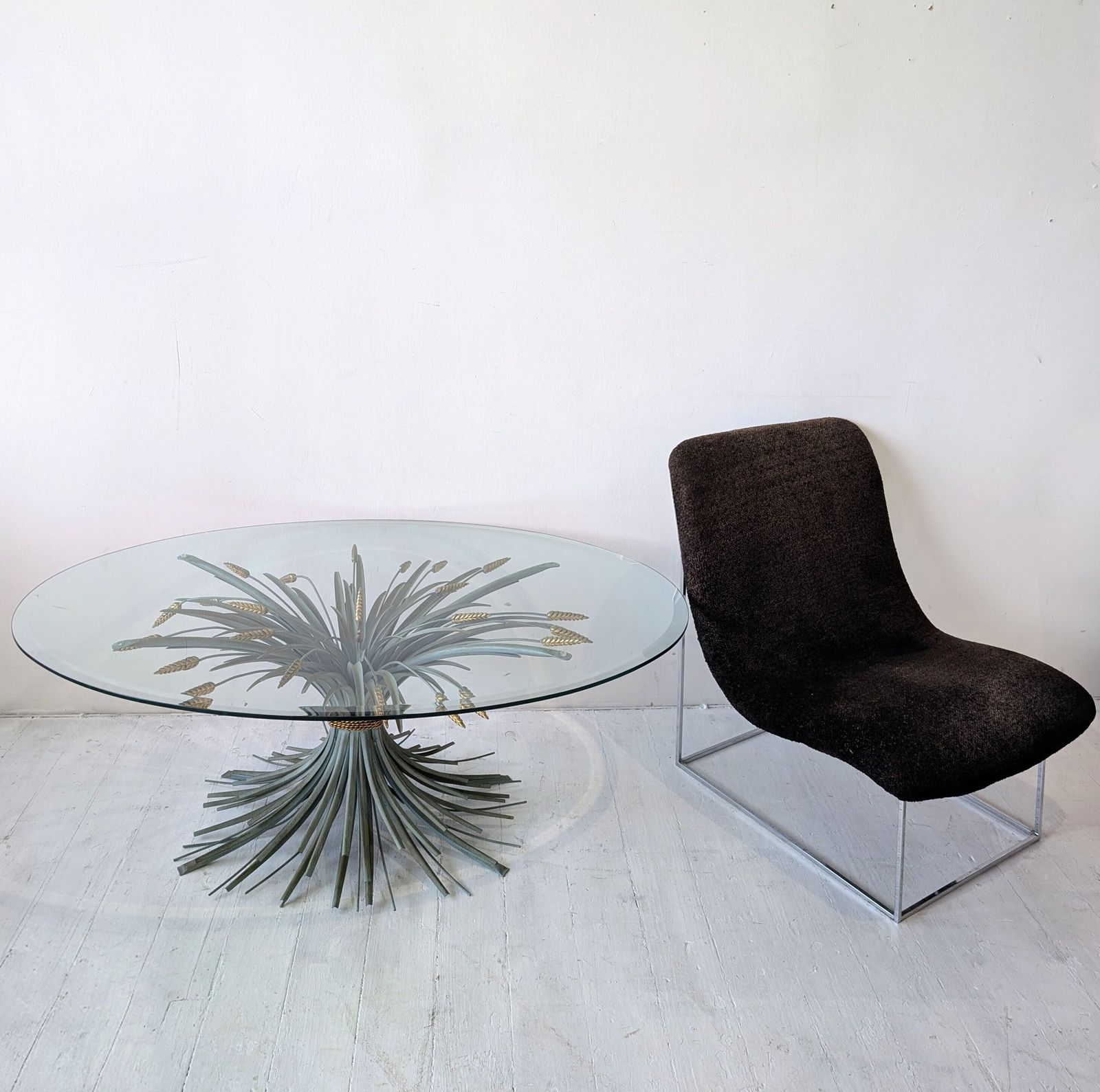 1525.0 Vintage Coco Chanel Italian Wheatsheaf Verdigris & Gold Coffee Table 1960s photo