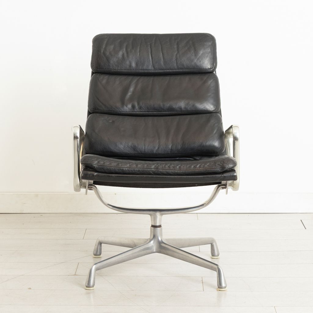 Soft Pad Aluminium Desk Chair Model A216 In Black Leather By Charles & Ray Eames For Herman Miller C.1975 photo furniture