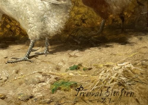 Victorian Poultry Farmyard Oil Painting By Percival Glenfern "Unexpected Company" Toad In A Chicken Coop photo Art