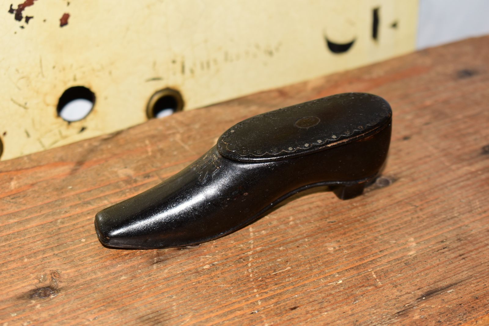 19th Century Treen Carved Wood Shoe Snuff Box photo Home Decor