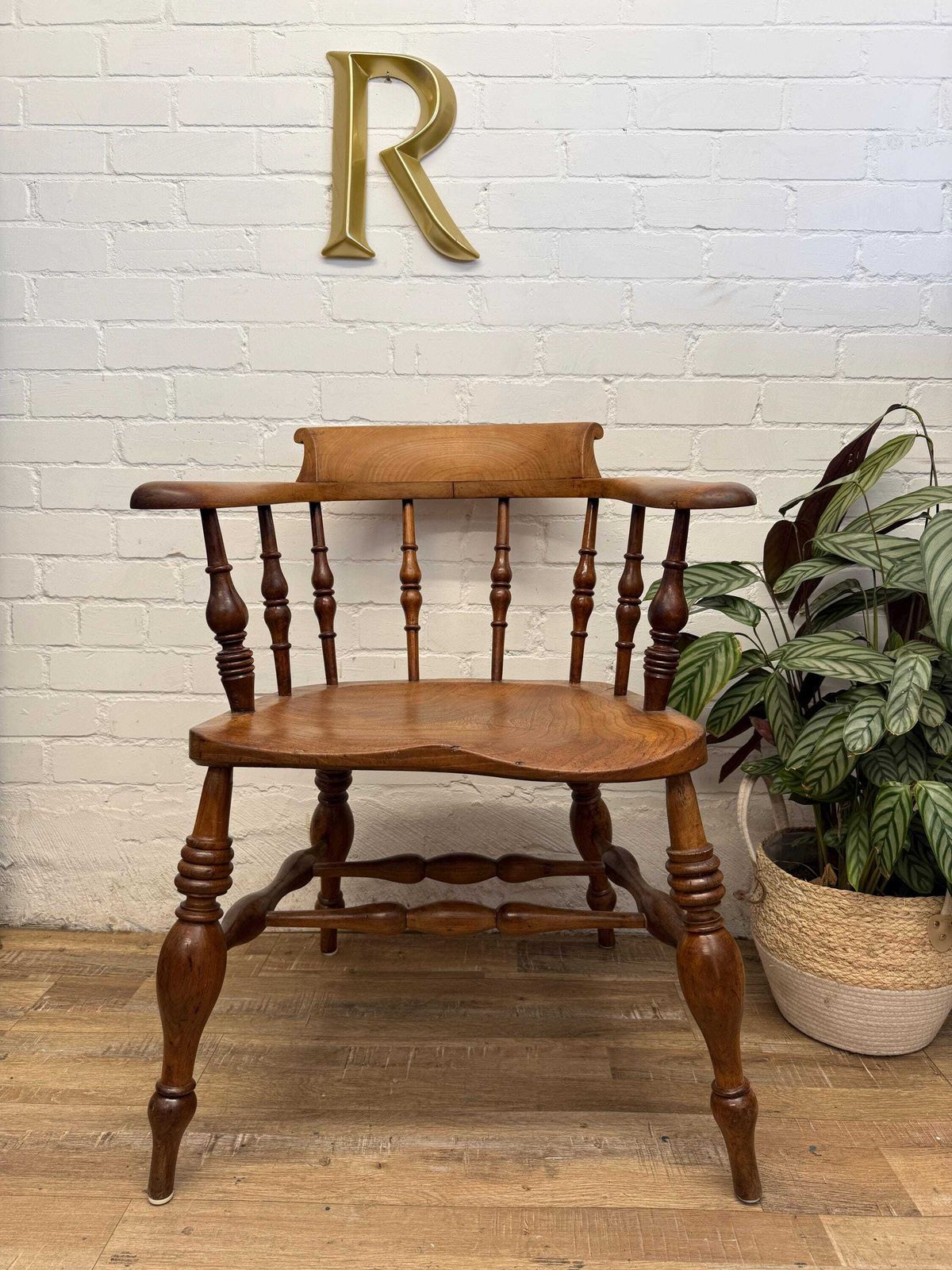 19th Century English Victorian Smoker’s Bow Armchair Captains Chair
