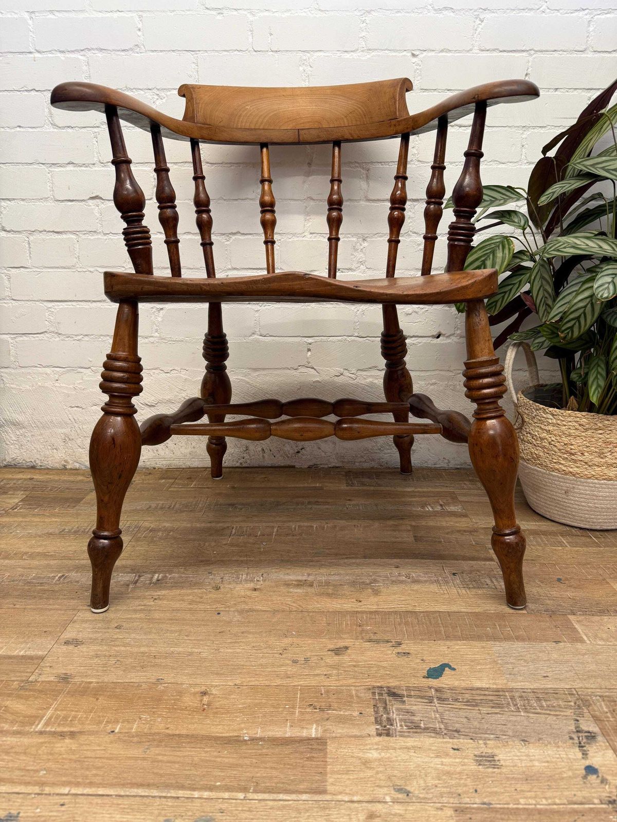 19th Century English Victorian Smoker’s Bow Armchair Captains Chair photo furniture