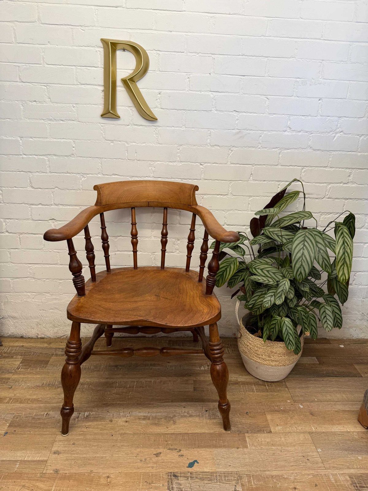 19th Century English Victorian Smoker’s Bow Armchair Captains Chair photo for sale