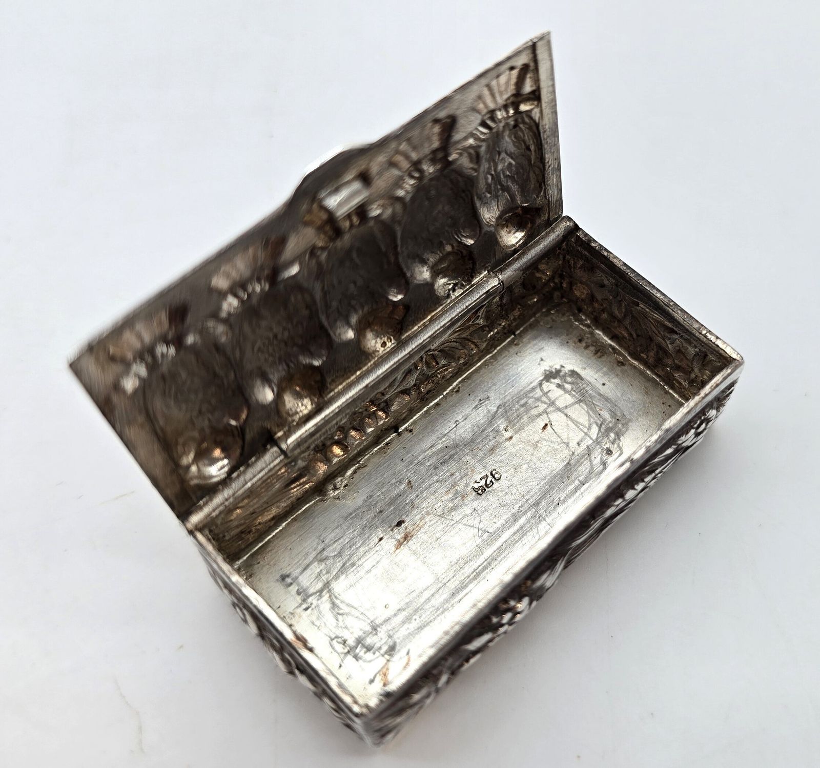 19th Century Silver Box, Heavily Cast Depicting 4 Birds, Continental Circa 1880 photo buy