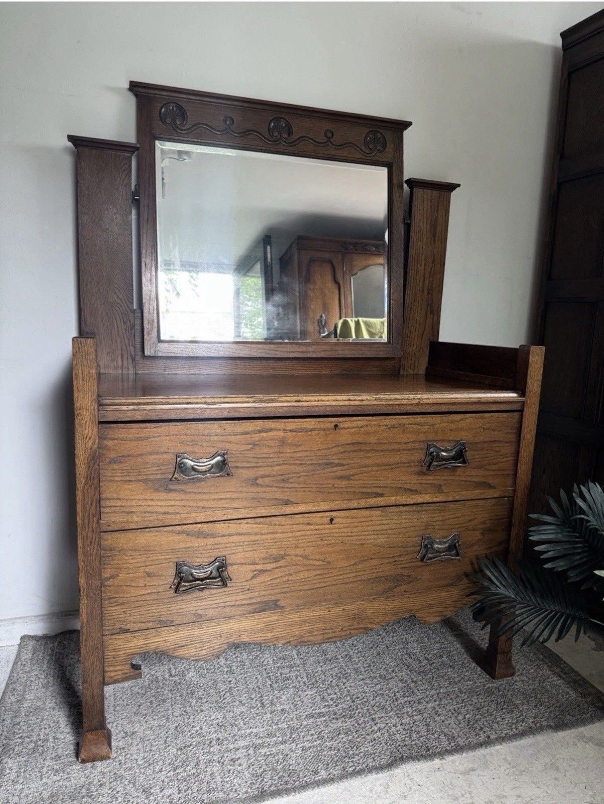 Vintage Antique Arts Crafts Oak Dressing Chest Mirror photo furniture