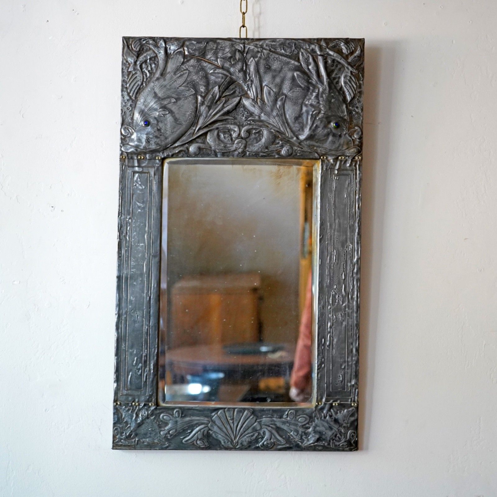 Art Nouveau Embossed Metal Frame Mirror Alfred Louis Achille Daguet